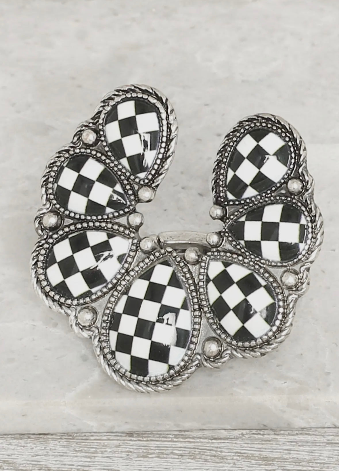 Checkerboard Blossom Stretch Ring