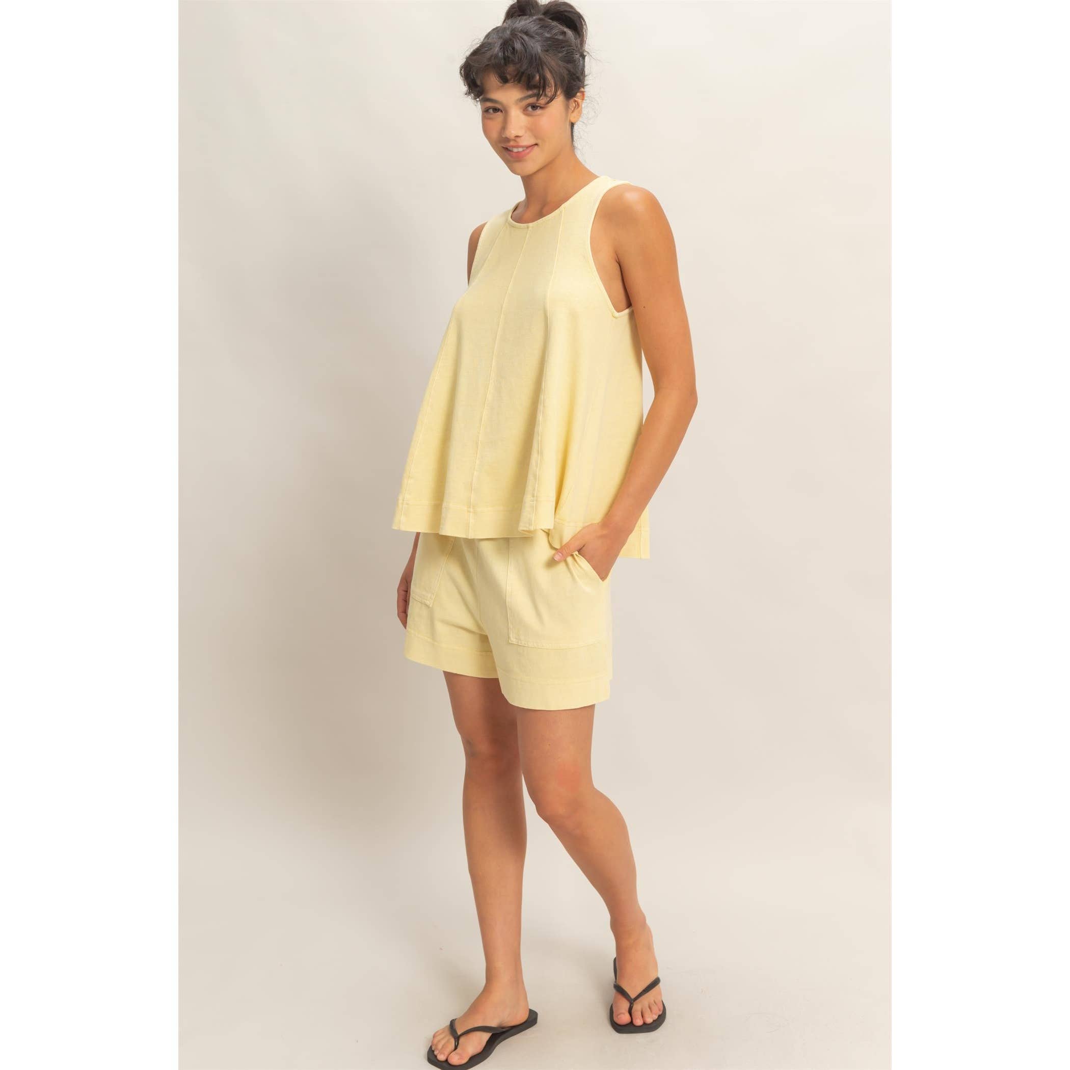 Sleeveless Round Neck Top & Shorts Set: DUSTY PURPLE / S-M-L(2-2-2)