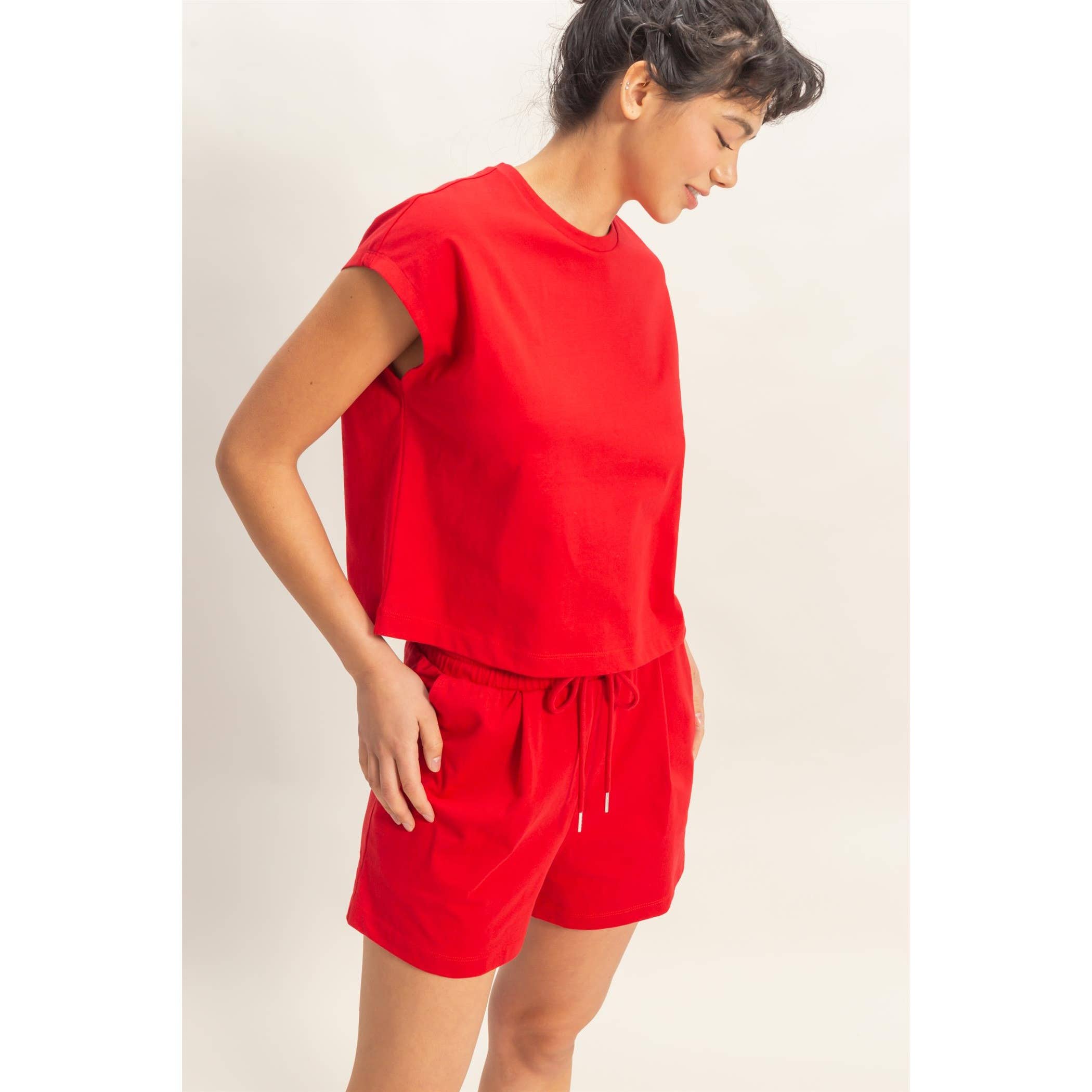 Cap Sleeve Boxy Top And Shorts Set: SAGE GREEN / S-M-L(2-2-2)