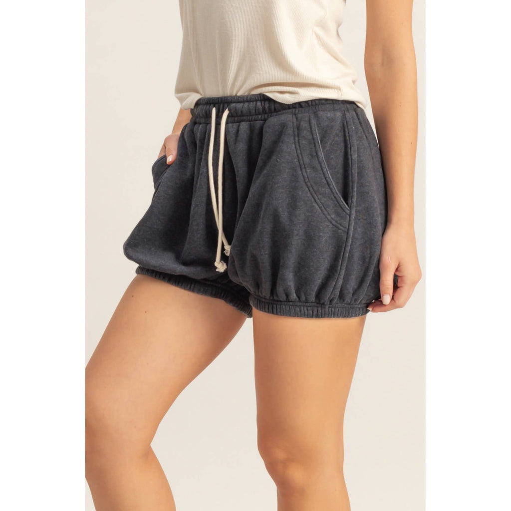 Drawstring Waist Bubbled Hem Shorts: SOFT PINK / S-M-L(2-2-2)