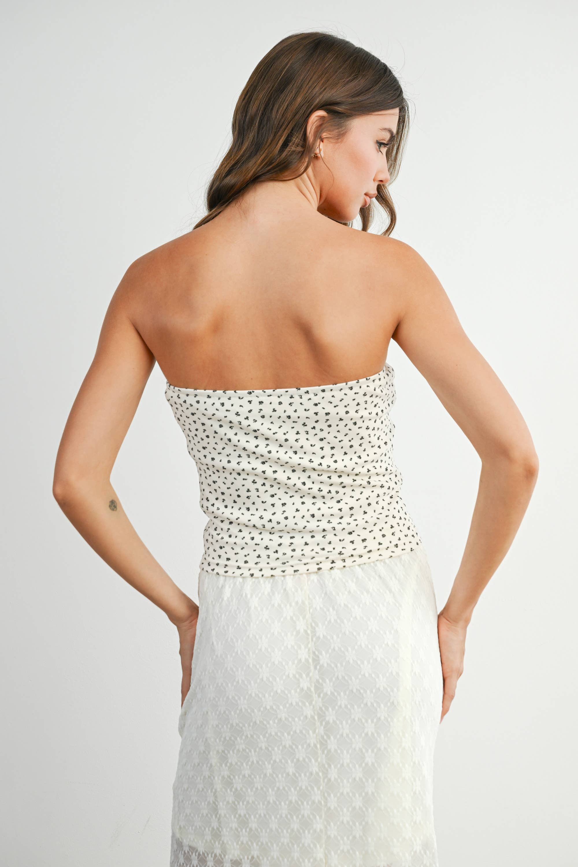 Floral Print Sleeveless Tube Top - BMT7942: NAVY MULTI / M