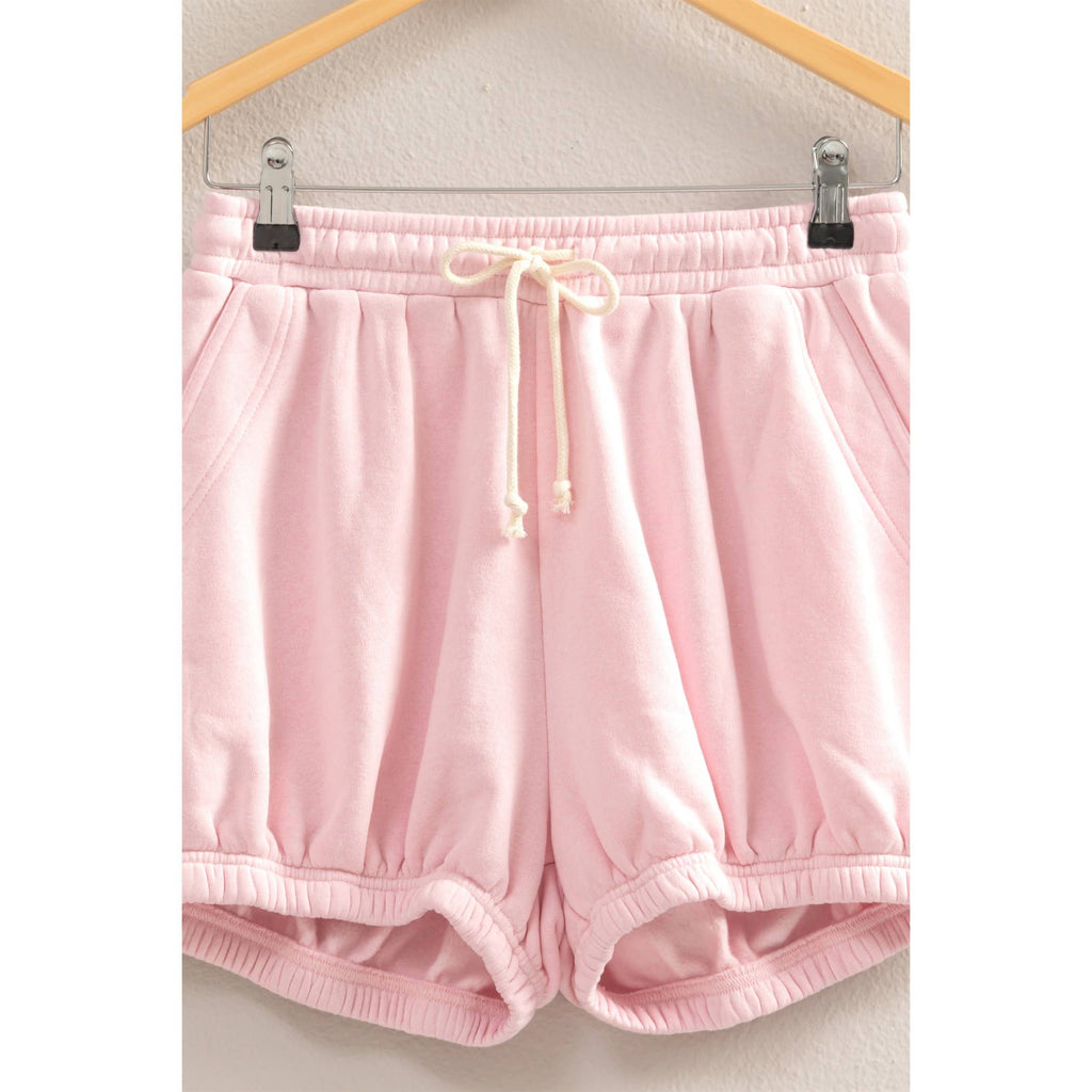 Drawstring Waist Bubbled Hem Shorts: CORAL / S-M-L(2-2-2)
