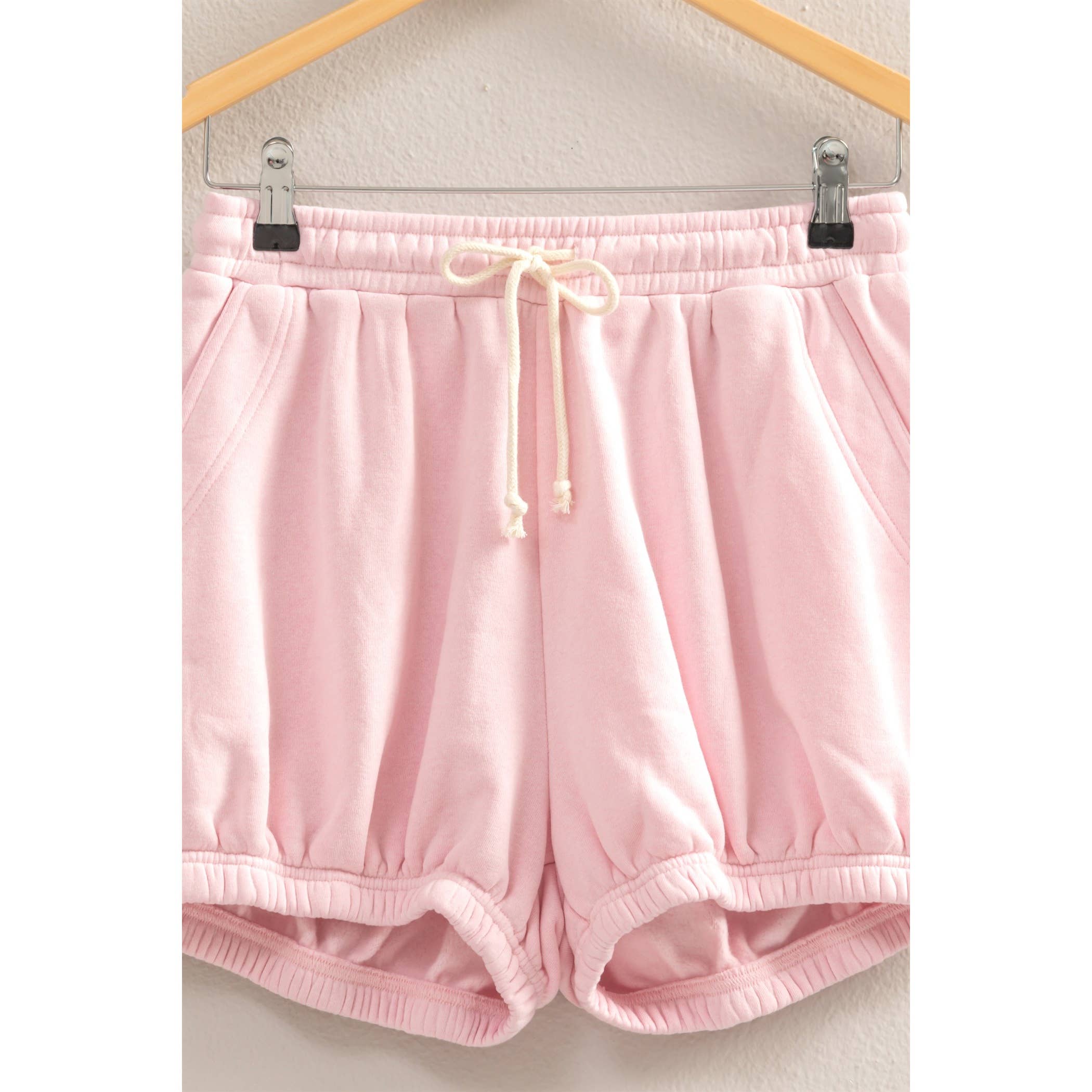 Drawstring Waist Bubbled Hem Shorts: CORAL / S-M-L(2-2-2)