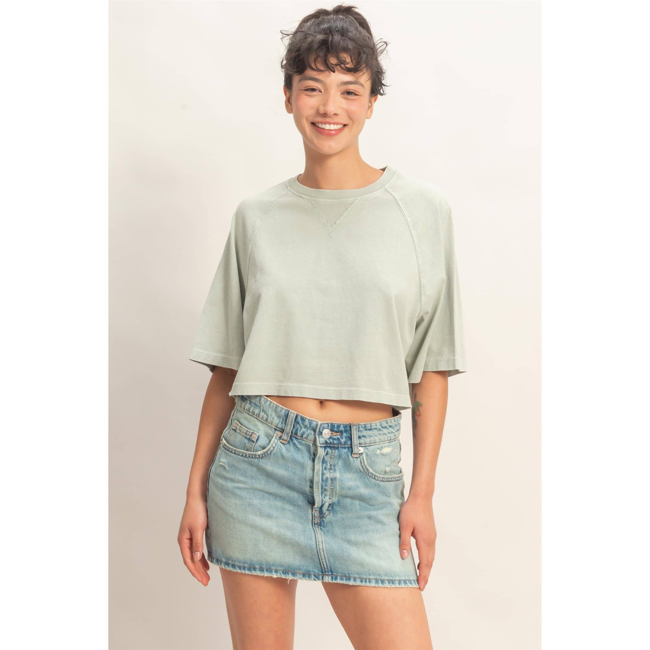 Mineral Washed Cropped Tee: NAVY / S-M-L(2-2-2)
