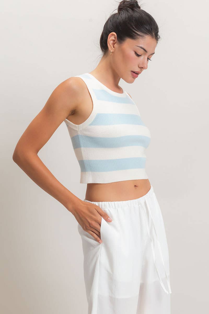 Striped Crop Tank Knit Top: PINK / S-M-L(2-2-2)