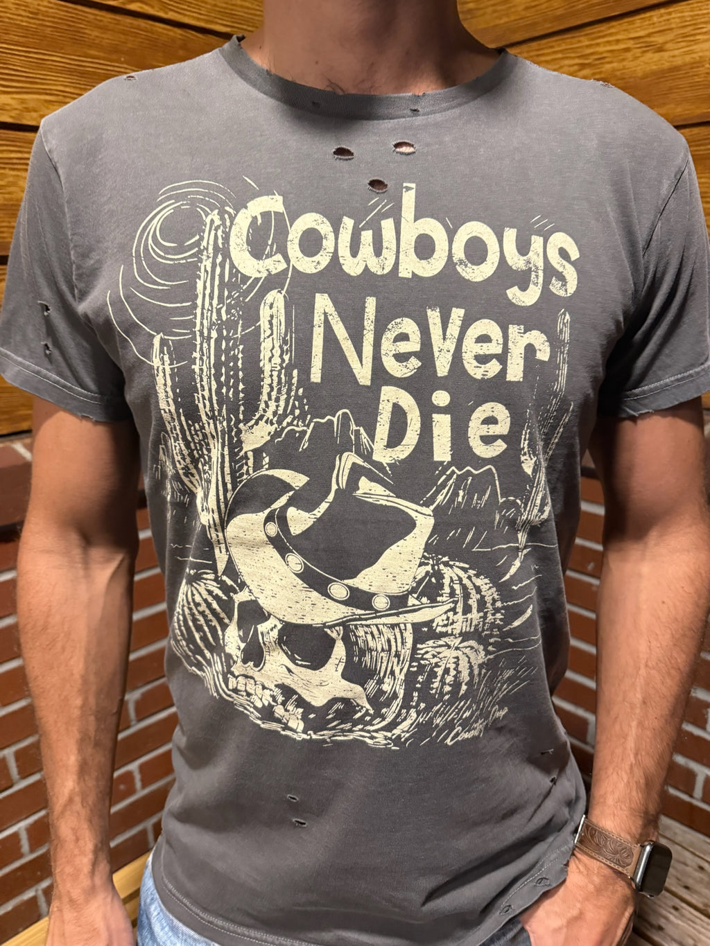 Cowboys Never Distressed Tee