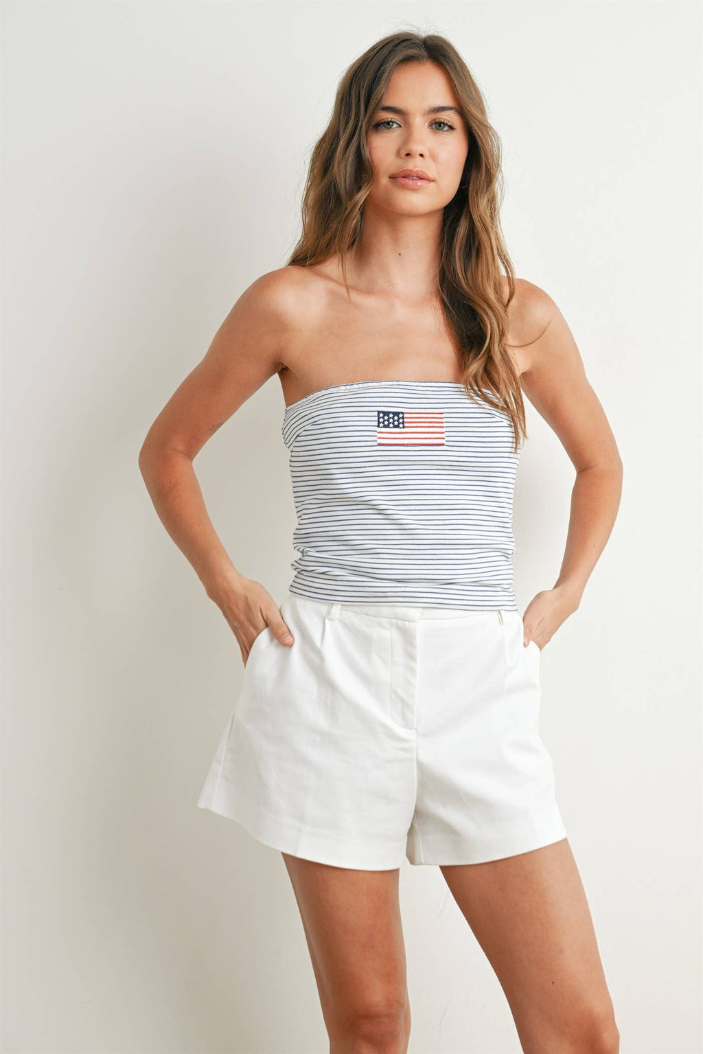 Stars and Stripes Tube Top - BMT7755: IVORY / YELLOW / L