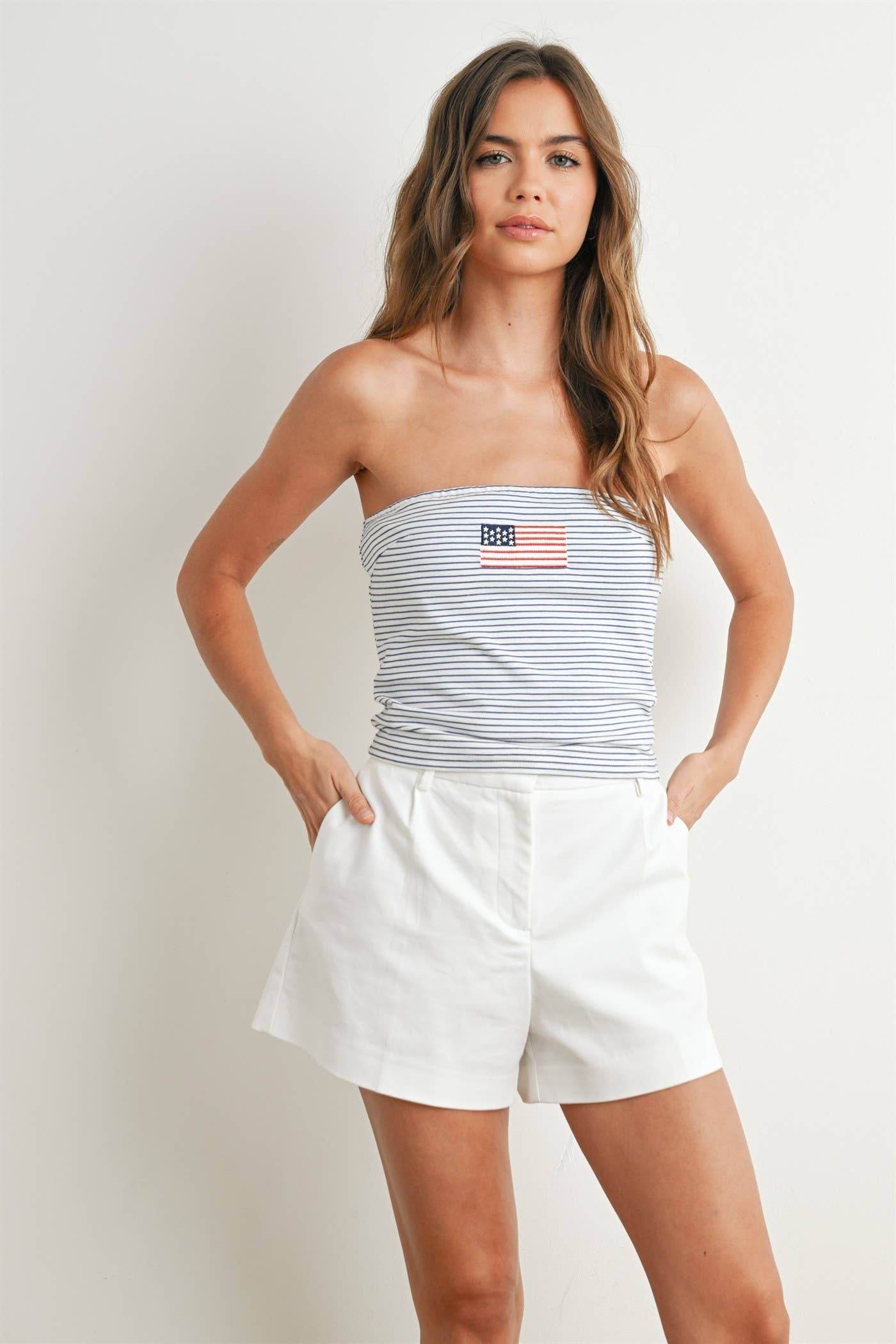 Stars and Stripes Tube Top - BMT7755: IVORY / YELLOW / L