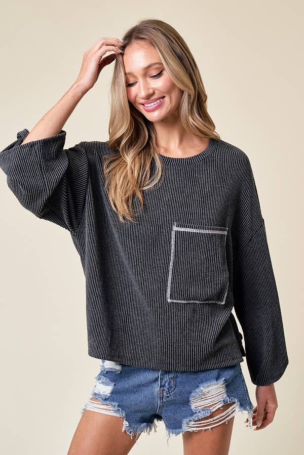LMT4101-Celine Long Sleeve Top: LIGHT BLUE /