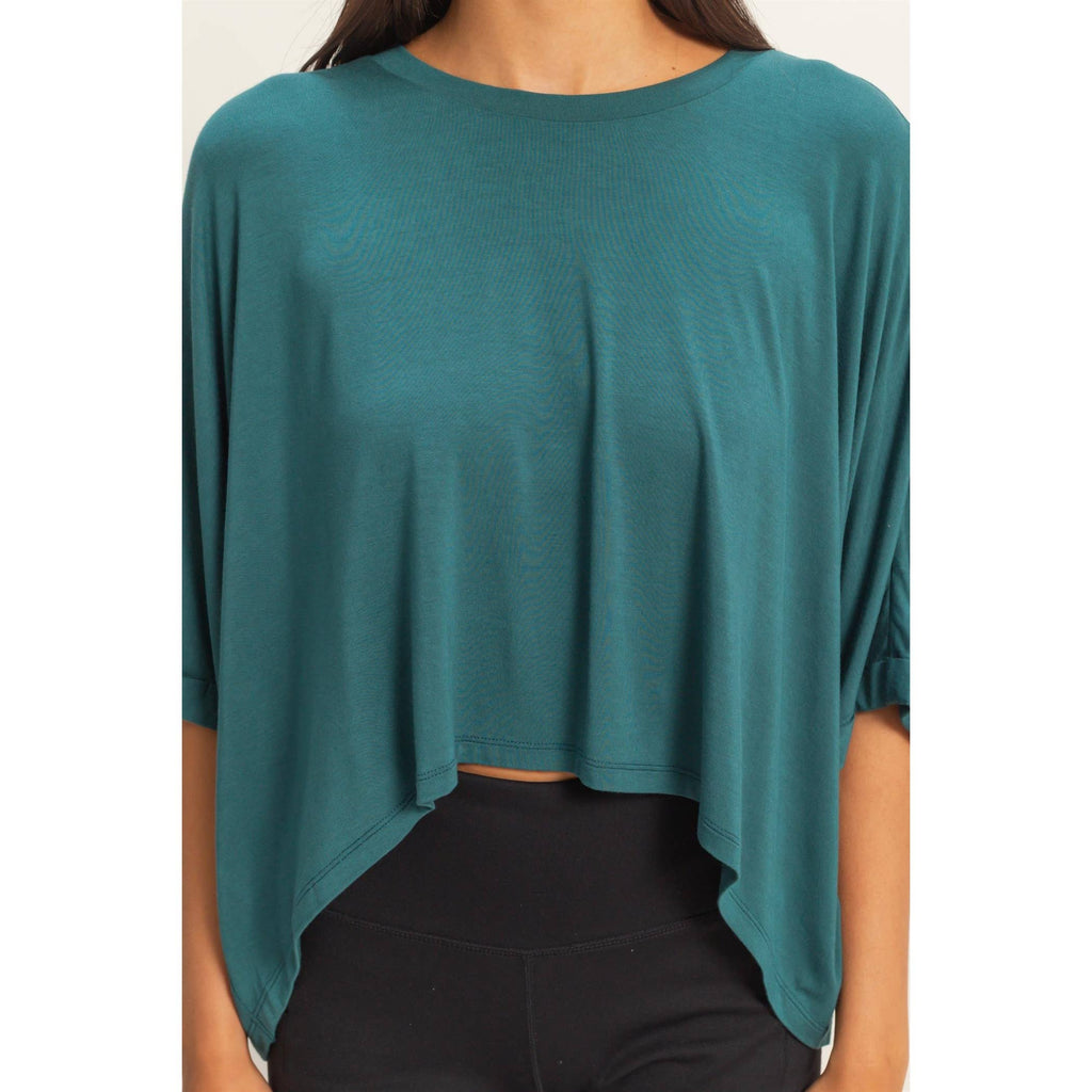 Relaxed High-Low Batwing Sleeve Top: BLUE / S-M-L(2-2-2)