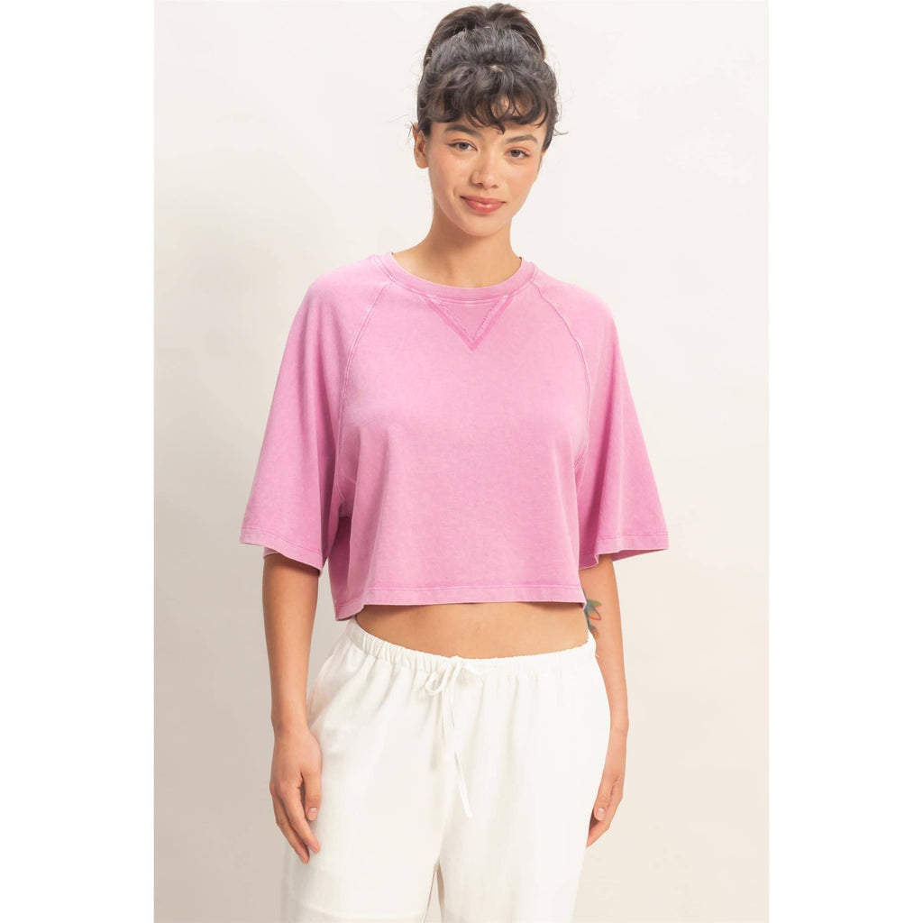 Mineral Washed Cropped Tee: NAVY / S-M-L(2-2-2)