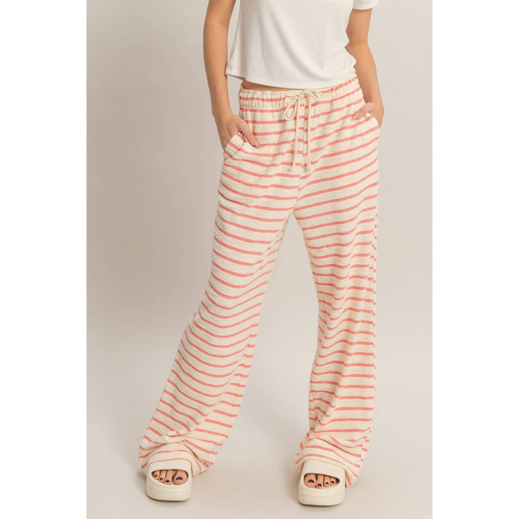 Striped Loop Terry Wide-Leg Pants: BLACK / S-M-L(2-2-2)