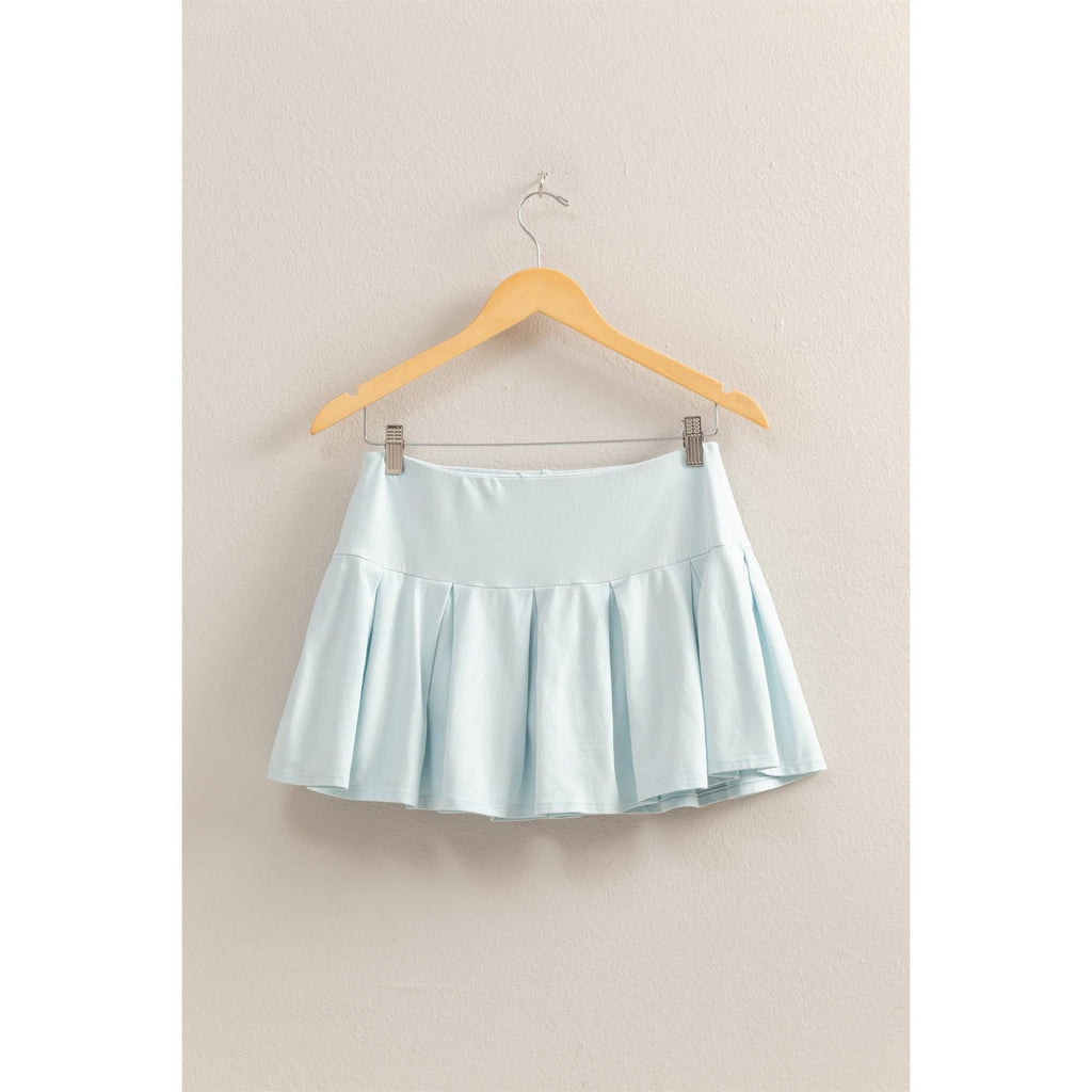 Mid Rise Pleated Mini Skort: DUSTY INDIGO / S-M-L(2-2-2)