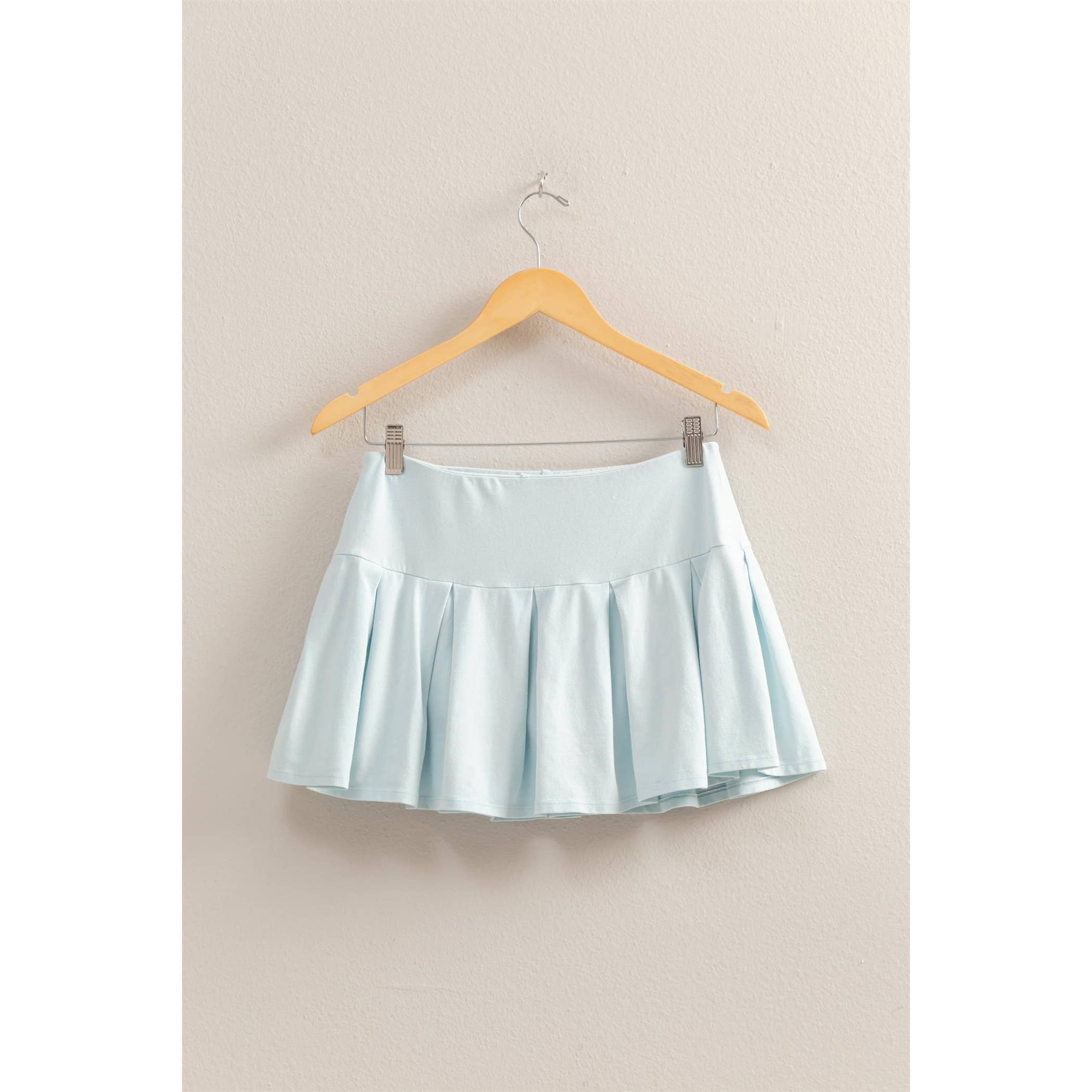 Mid Rise Pleated Mini Skort: DUSTY INDIGO / S-M-L(2-2-2)