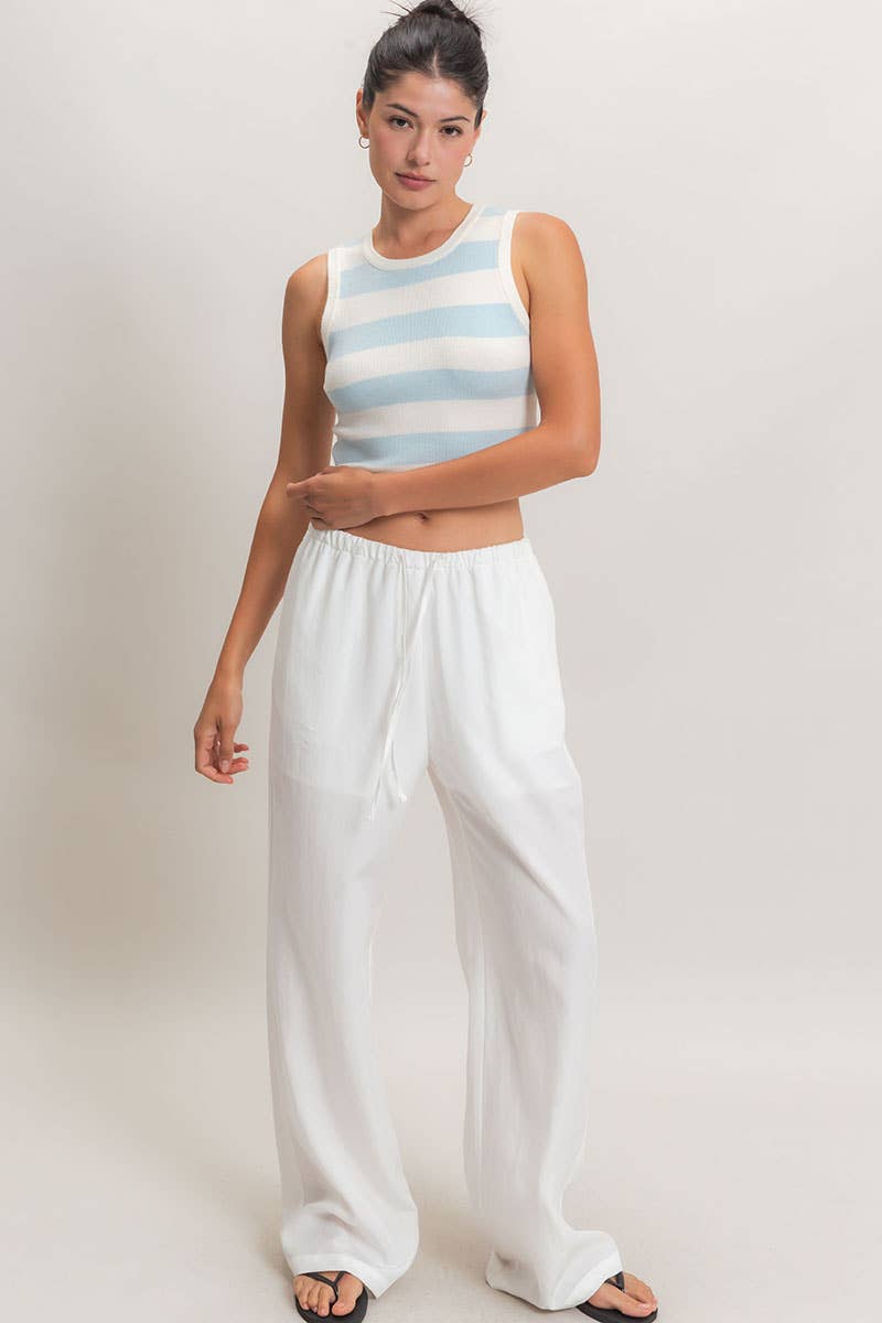 Striped Crop Tank Knit Top: SAGE GREEN / S-M-L(2-2-2)