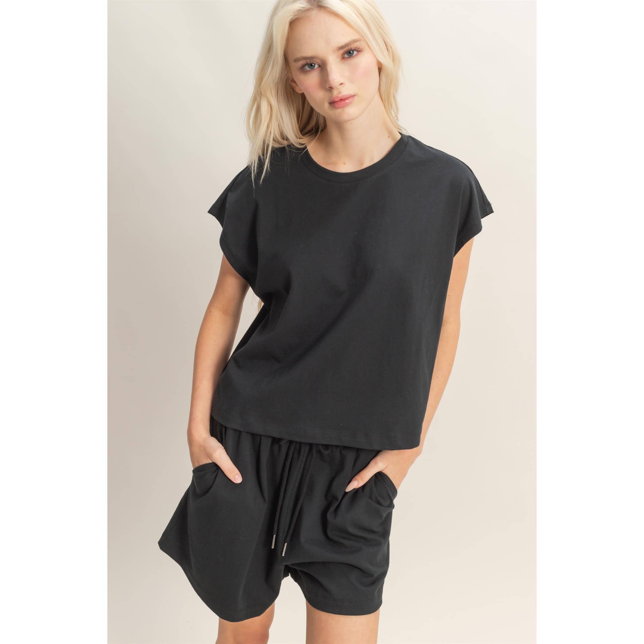Cap Sleeve Boxy Top And Shorts Set: SAGE GREEN / S-M-L(2-2-2)