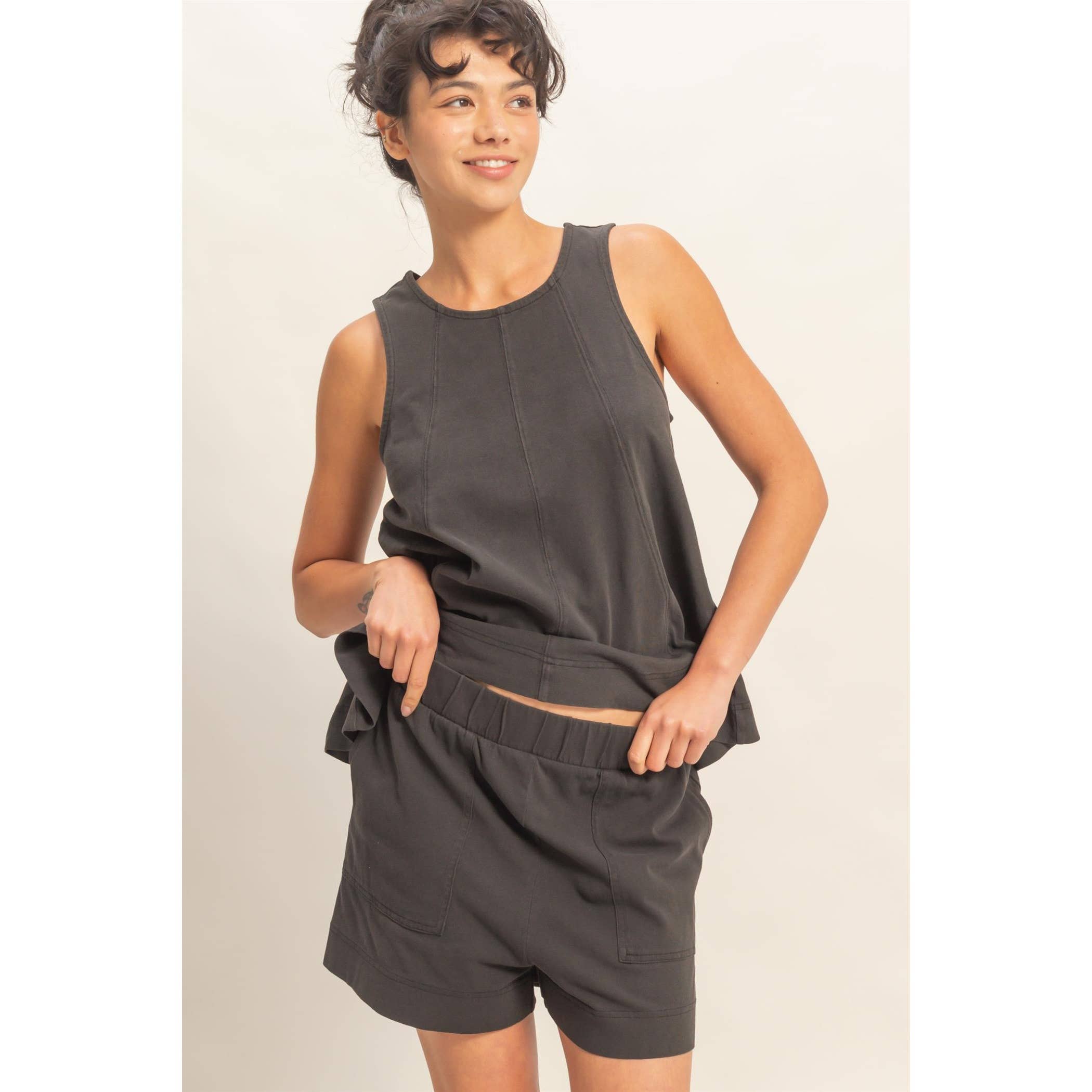 Sleeveless Round Neck Top & Shorts Set: DUSTY PURPLE / S-M-L(2-2-2)