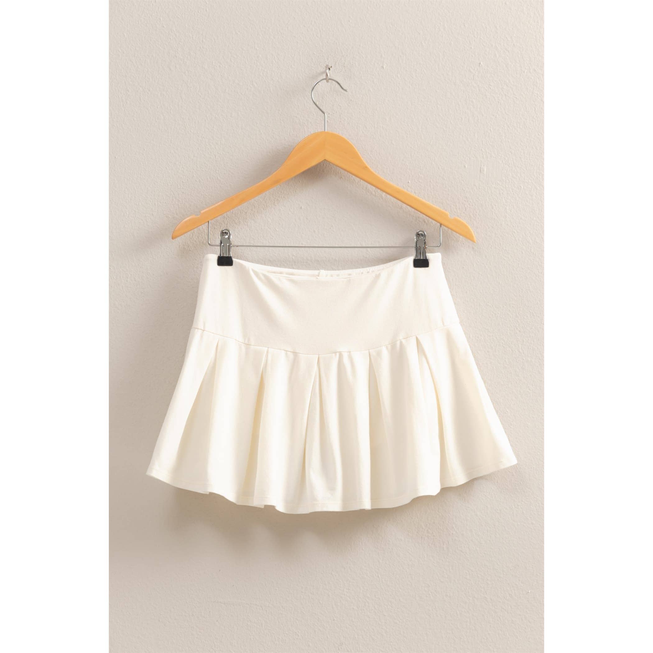 Mid Rise Pleated Mini Skort: DUSTY INDIGO / S-M-L(2-2-2)