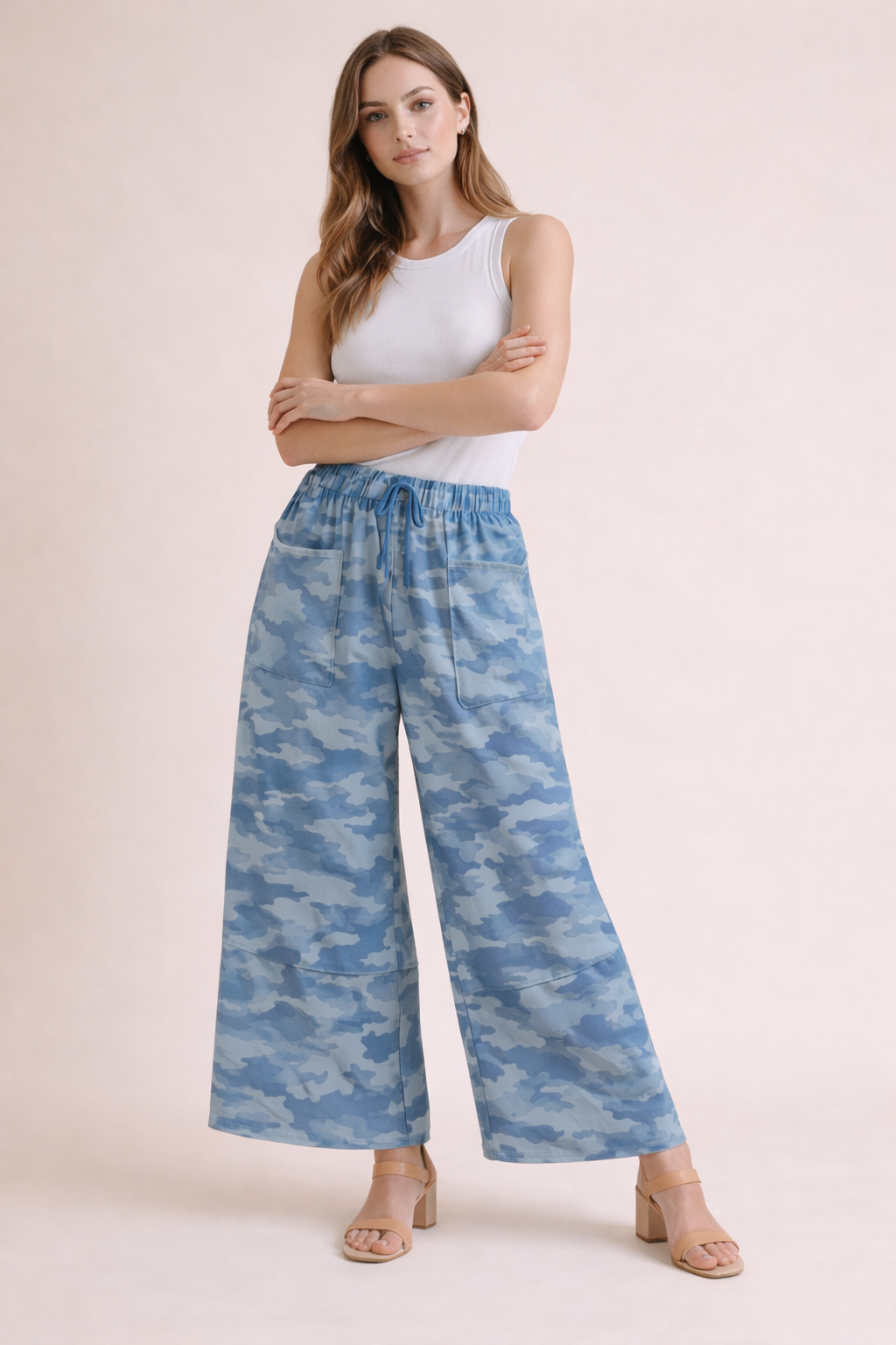 PA1200 Blue Camo Patchwork Wide Leg Lounge Pants: As shown / M