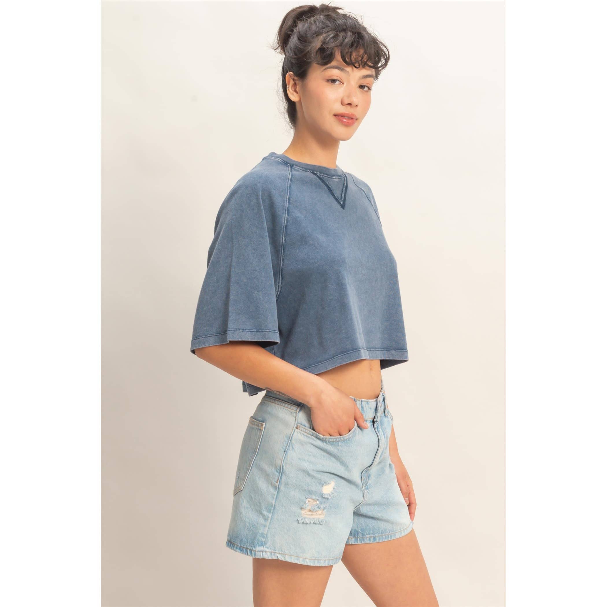 Mineral Washed Cropped Tee: NAVY / S-M-L(2-2-2)
