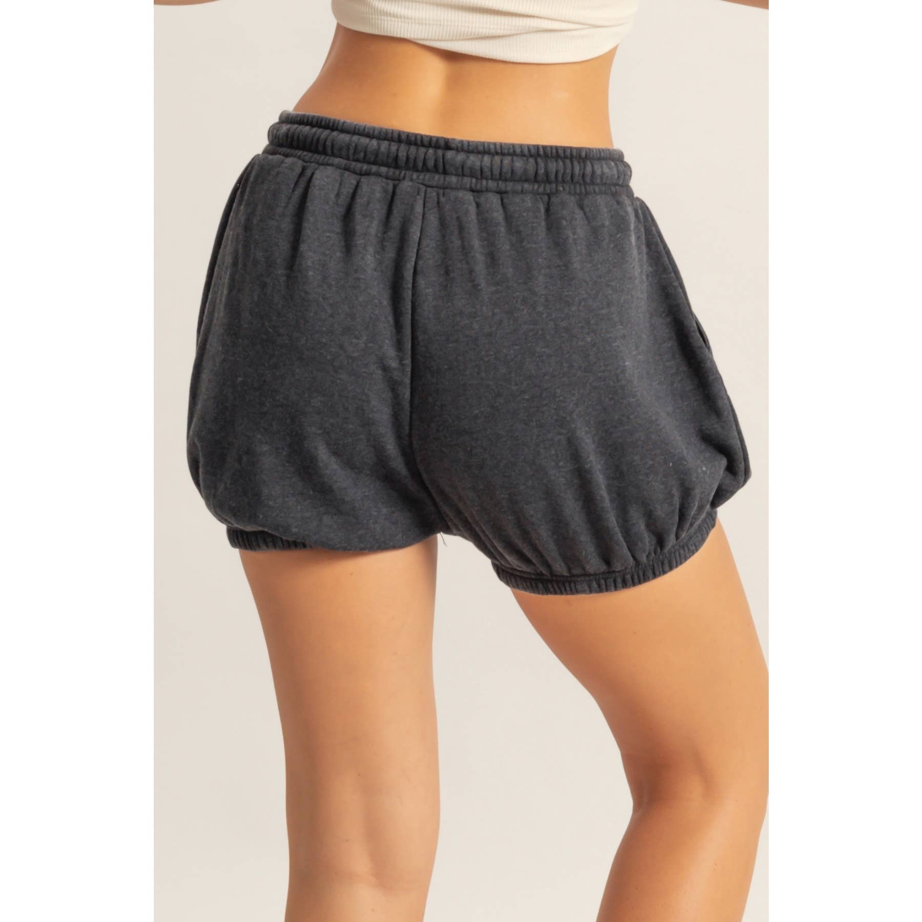 Drawstring Waist Bubbled Hem Shorts: SOFT PINK / S-M-L(2-2-2)