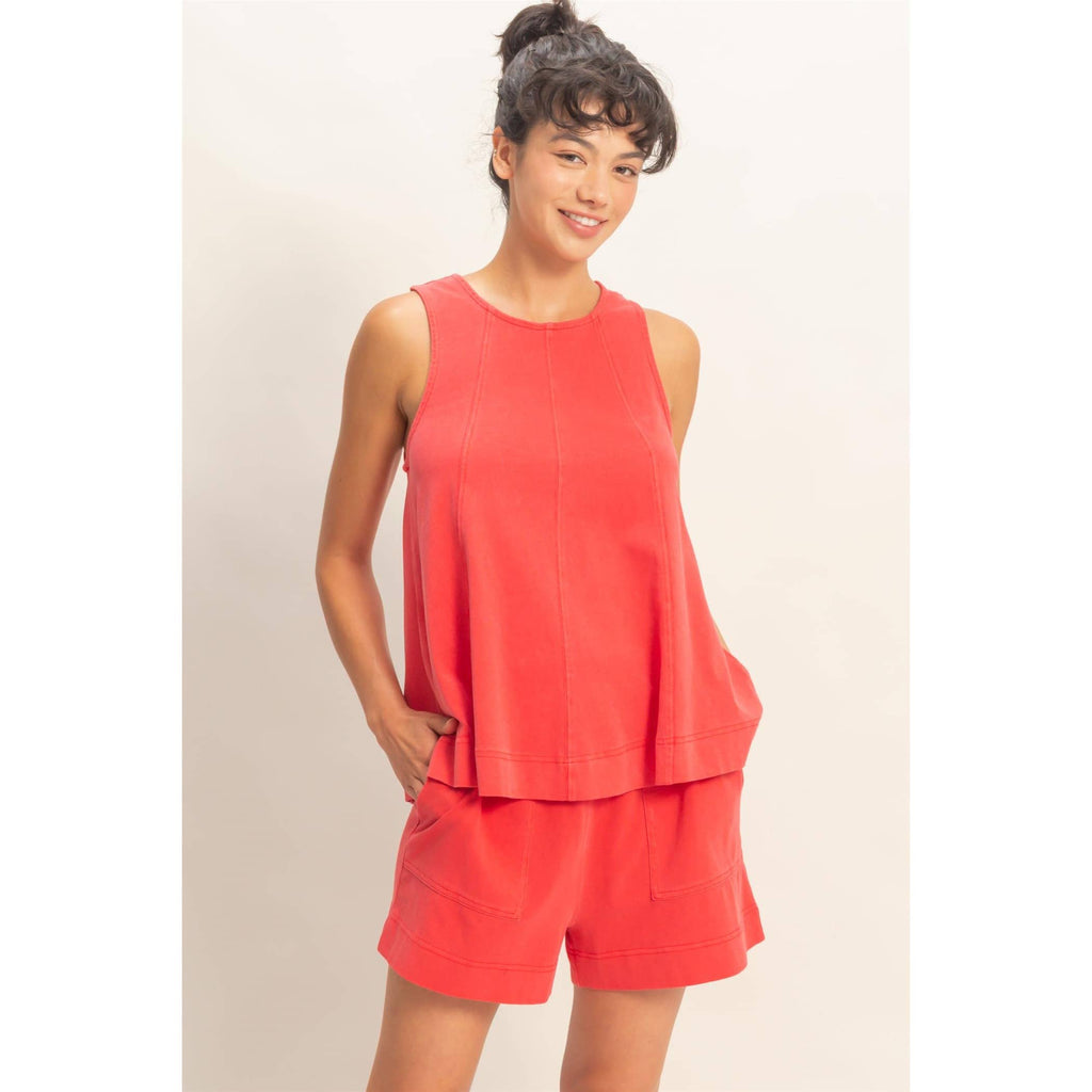 Sleeveless Round Neck Top & Shorts Set: DUSTY PURPLE / S-M-L(2-2-2)