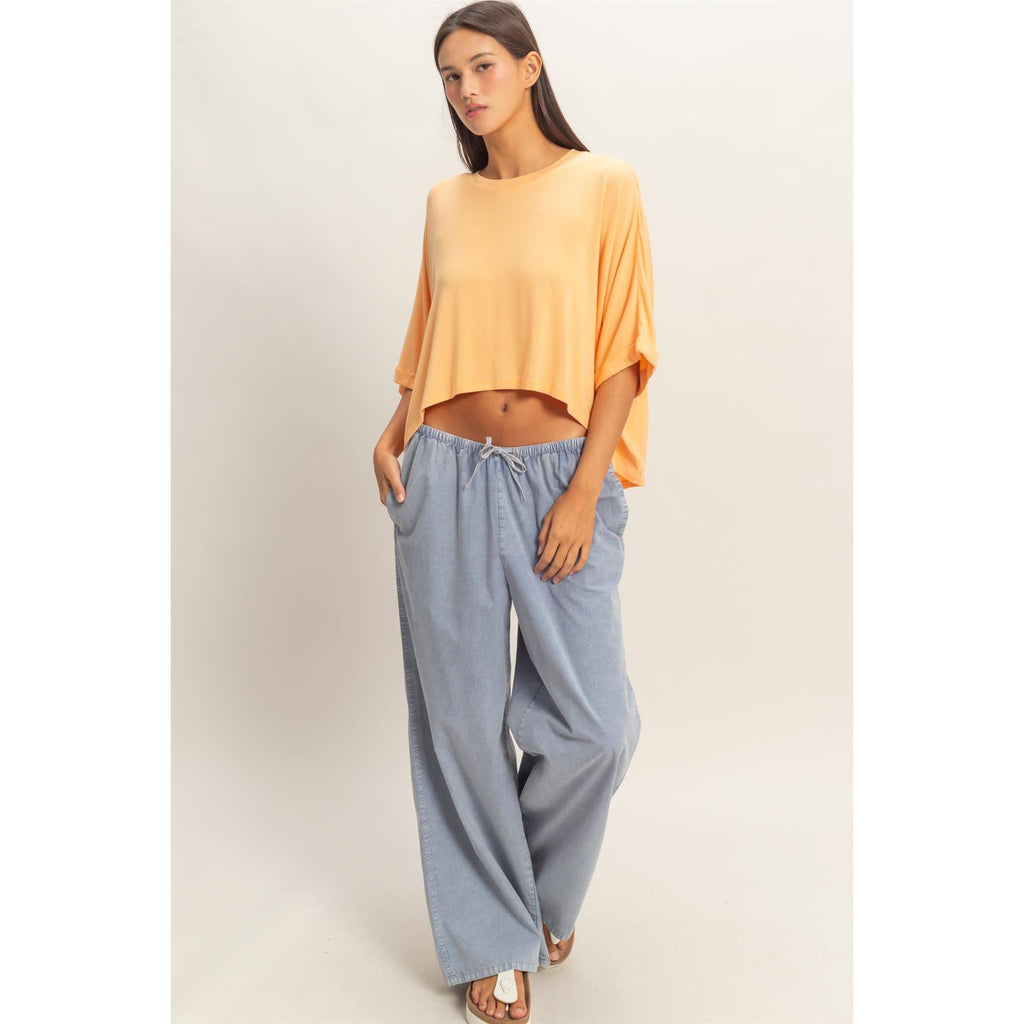 Relaxed High-Low Batwing Sleeve Top: BLACK / S-M-L(2-2-2)