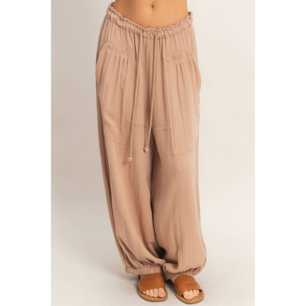 Elastic Hem Drawstring Pants: DUSTY SAGE / S-M-L(2-2-2)