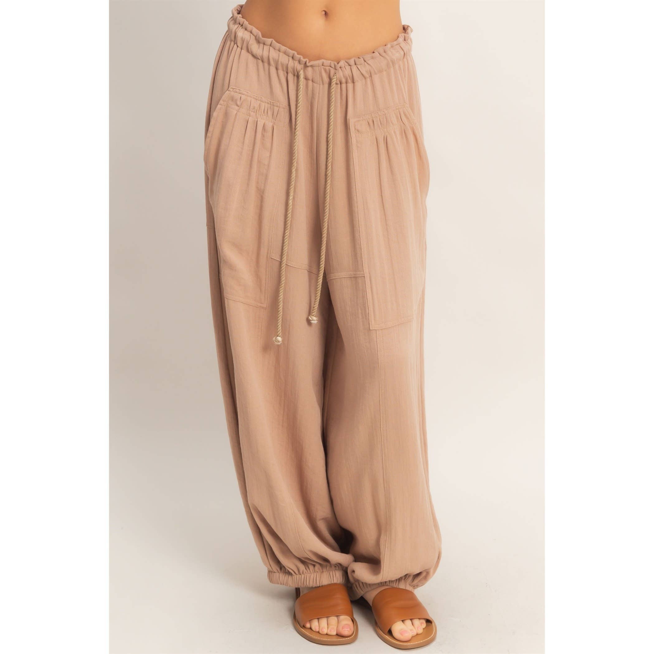 Elastic Hem Drawstring Pants: DUSTY SAGE / S-M-L(2-2-2)