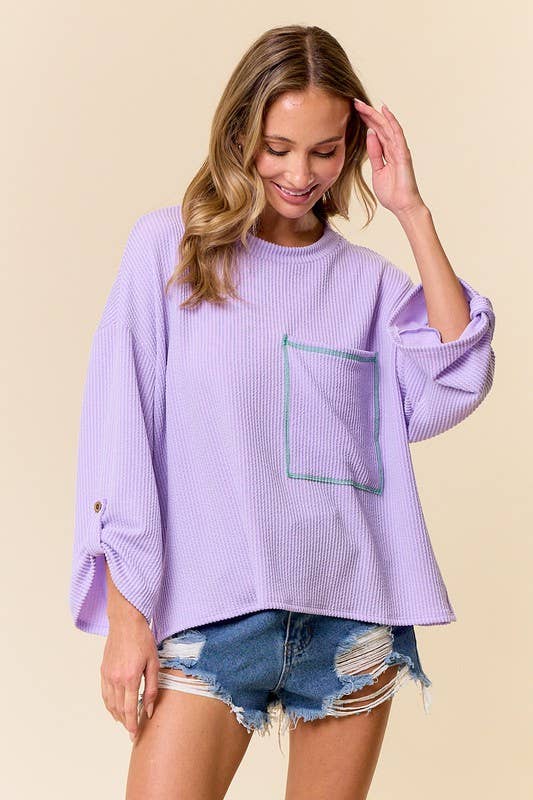 LMT4101-Celine Long Sleeve Top: LIGHT BLUE /