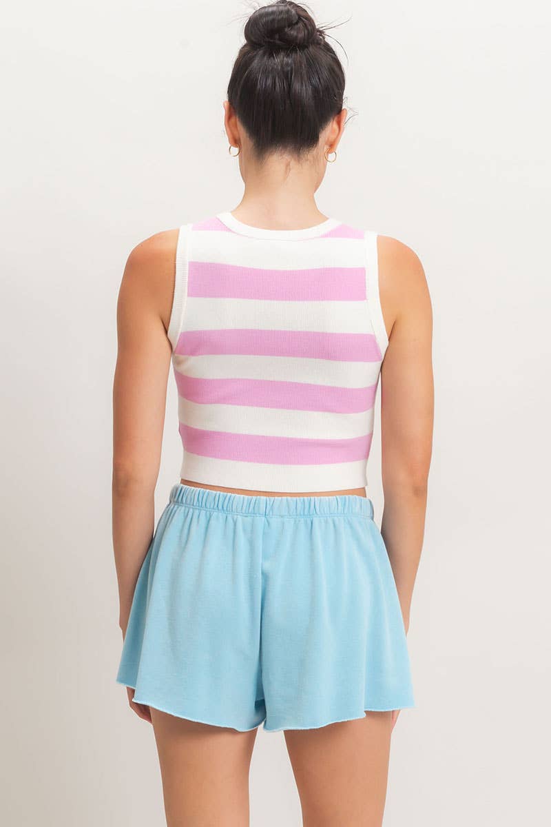 Striped Crop Tank Knit Top: CHOCOLATE / S-M-L(2-2-2)