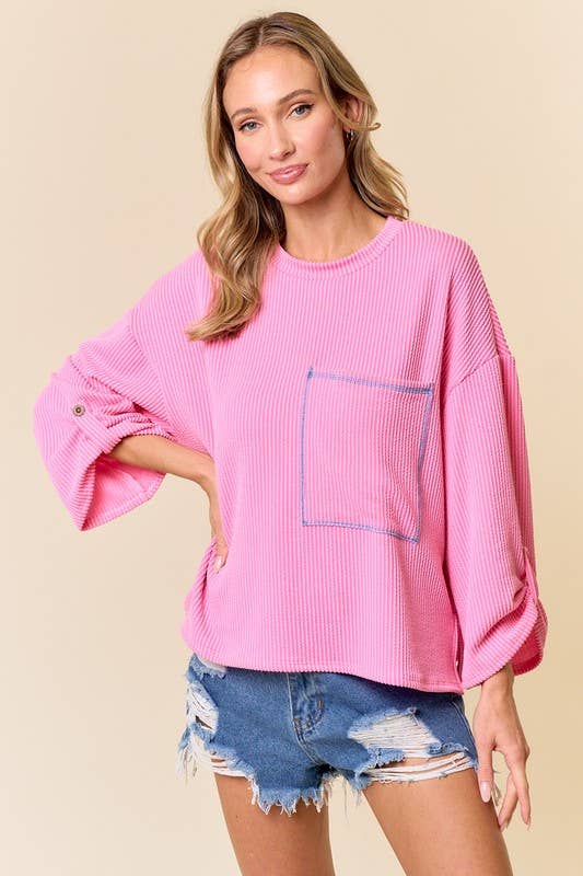 LMT4101-Celine Long Sleeve Top: LIGHT BLUE /
