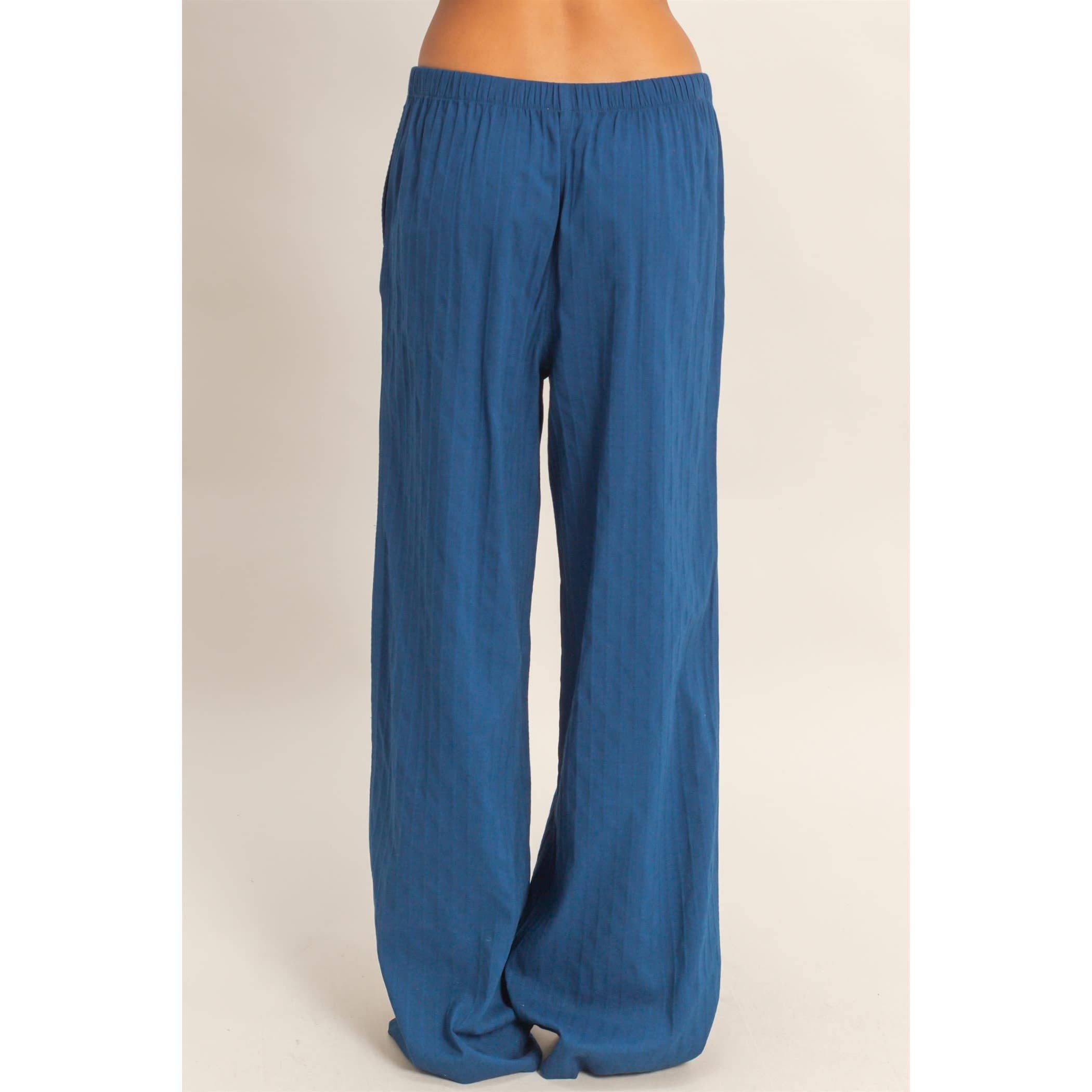 Pinstriped Jacquard Drawstring Pants: NAVY / S-M-L(2-2-2)