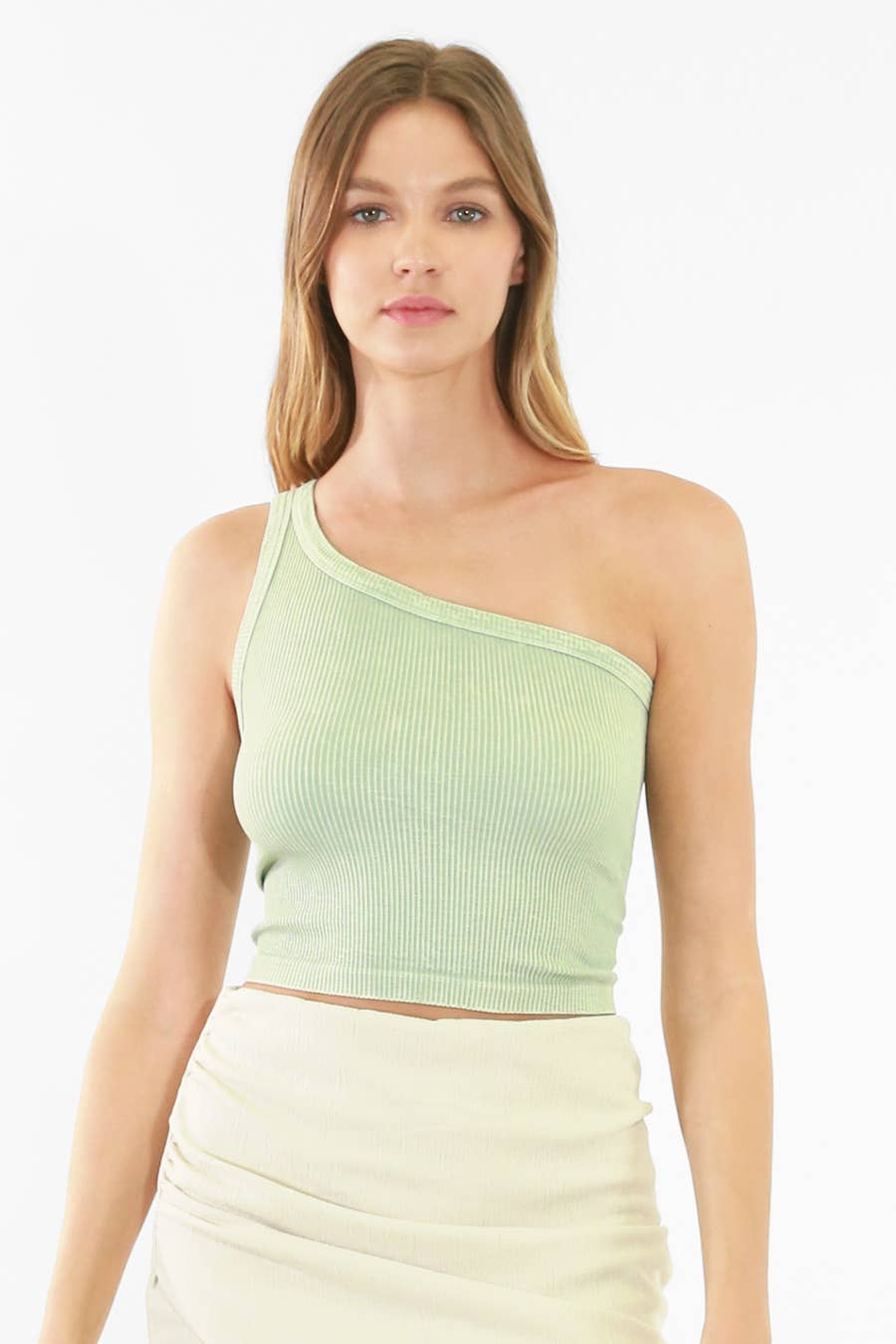 Vintage One Shoulder Crop Top: Vt. Citrus Green