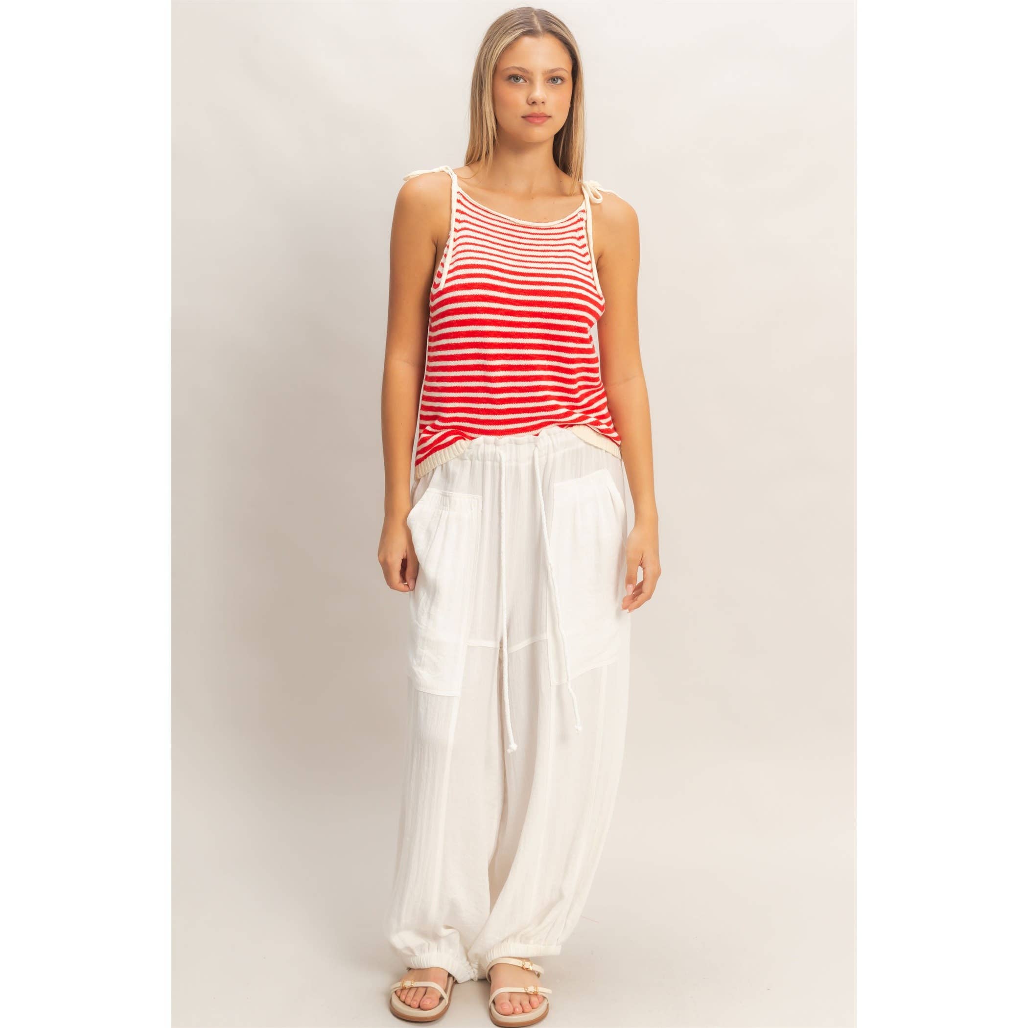 Elastic Hem Drawstring Pants: DUSTY SAGE / S-M-L(2-2-2)