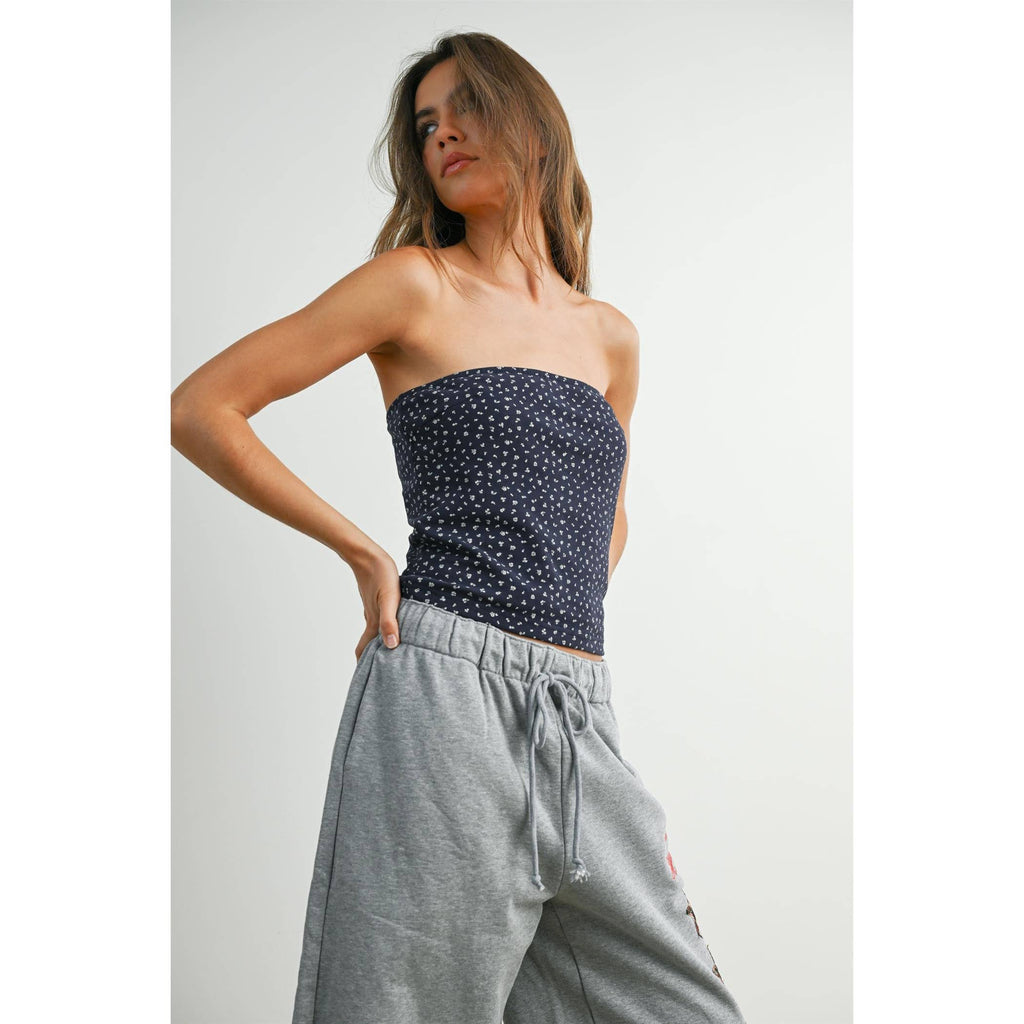 Floral Print Sleeveless Tube Top - BMT7942: NAVY MULTI / M