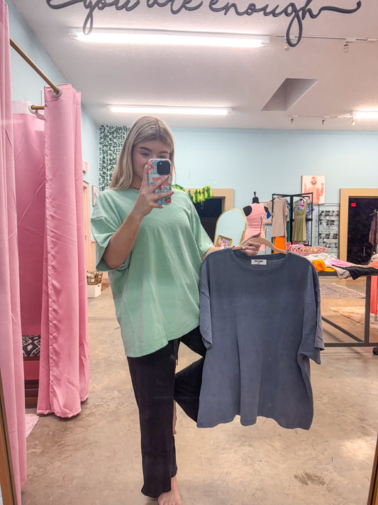 Oversized Boxy Tees- Navy & Seafoam