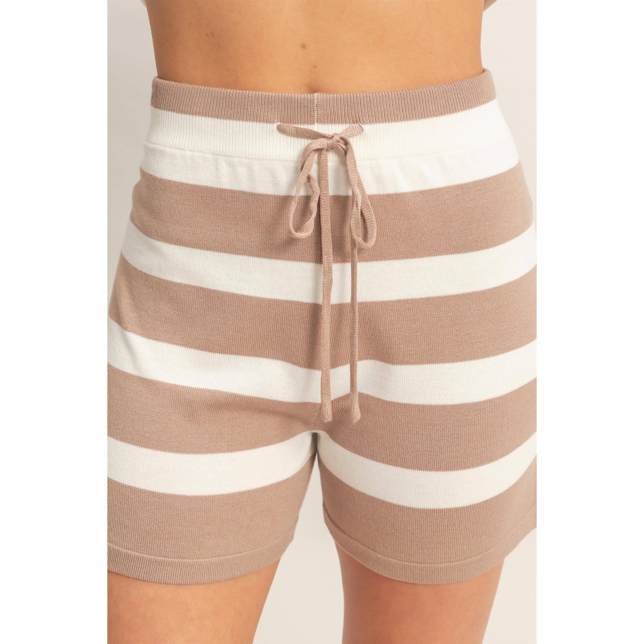V-Neck Top & Striped Shorts Set: BLUE / S-M-L(2-2-2)