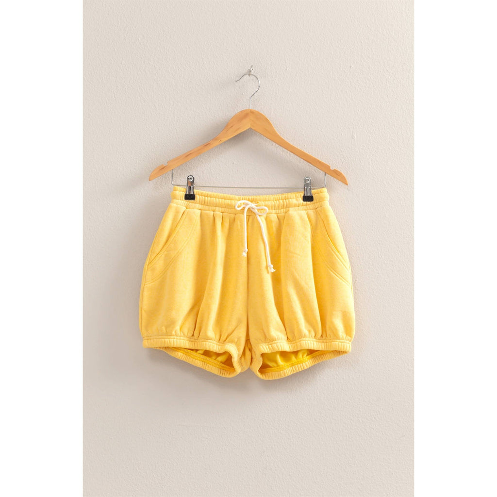 Drawstring Waist Bubbled Hem Shorts: SOFT PINK / S-M-L(2-2-2)