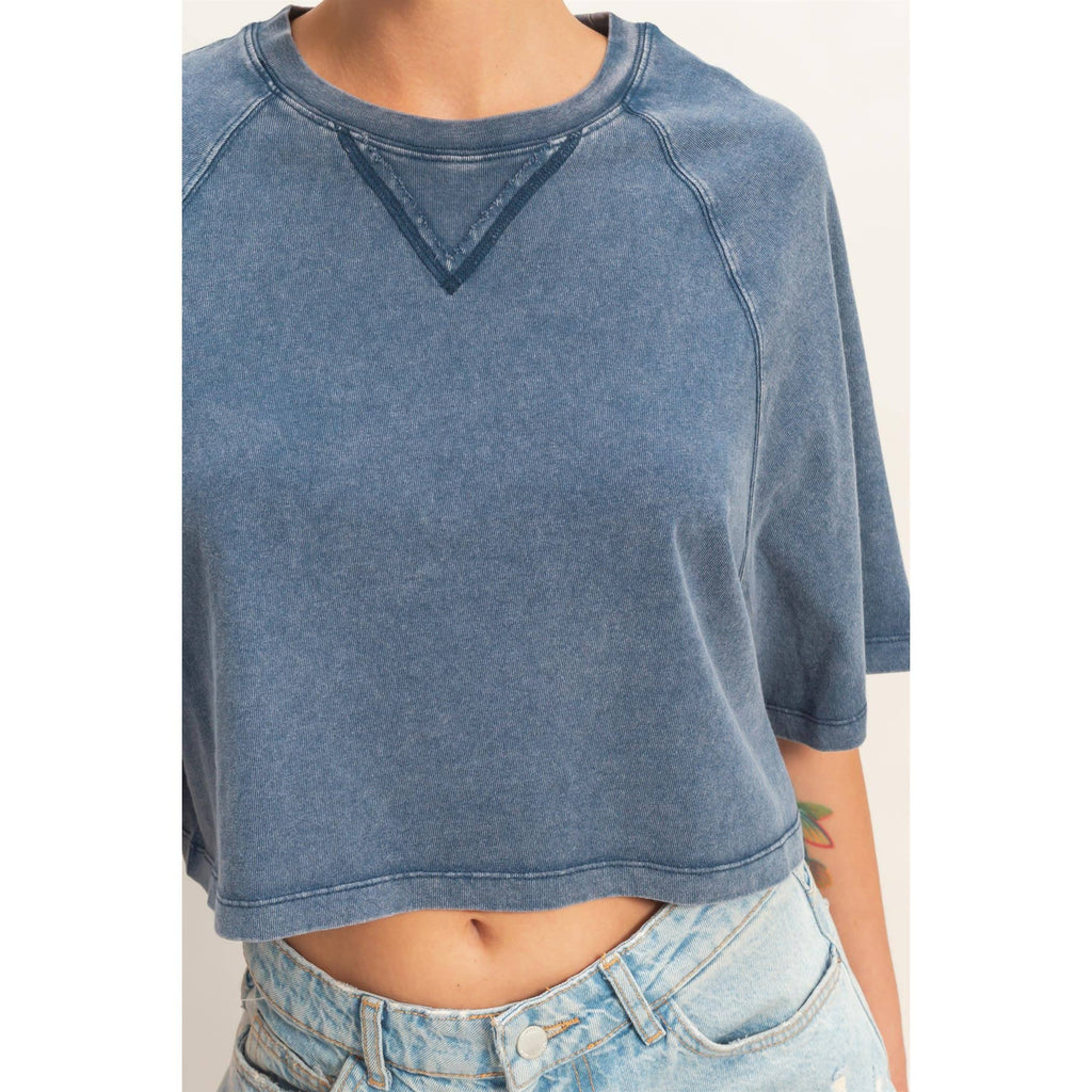 Mineral Washed Cropped Tee: NAVY / S-M-L(2-2-2)