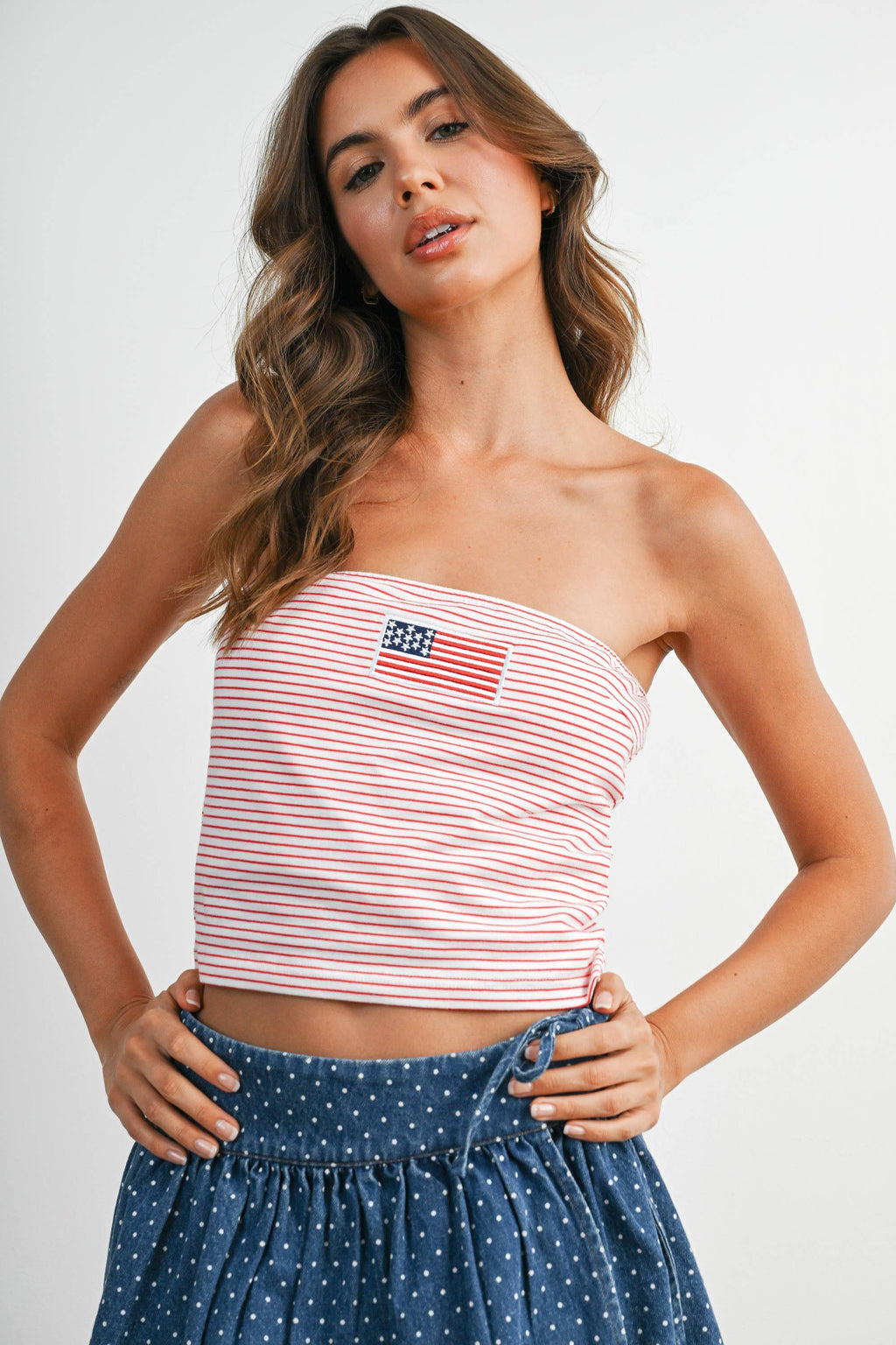 Stars and Stripes Tube Top - BMT7755: IVORY / YELLOW / L