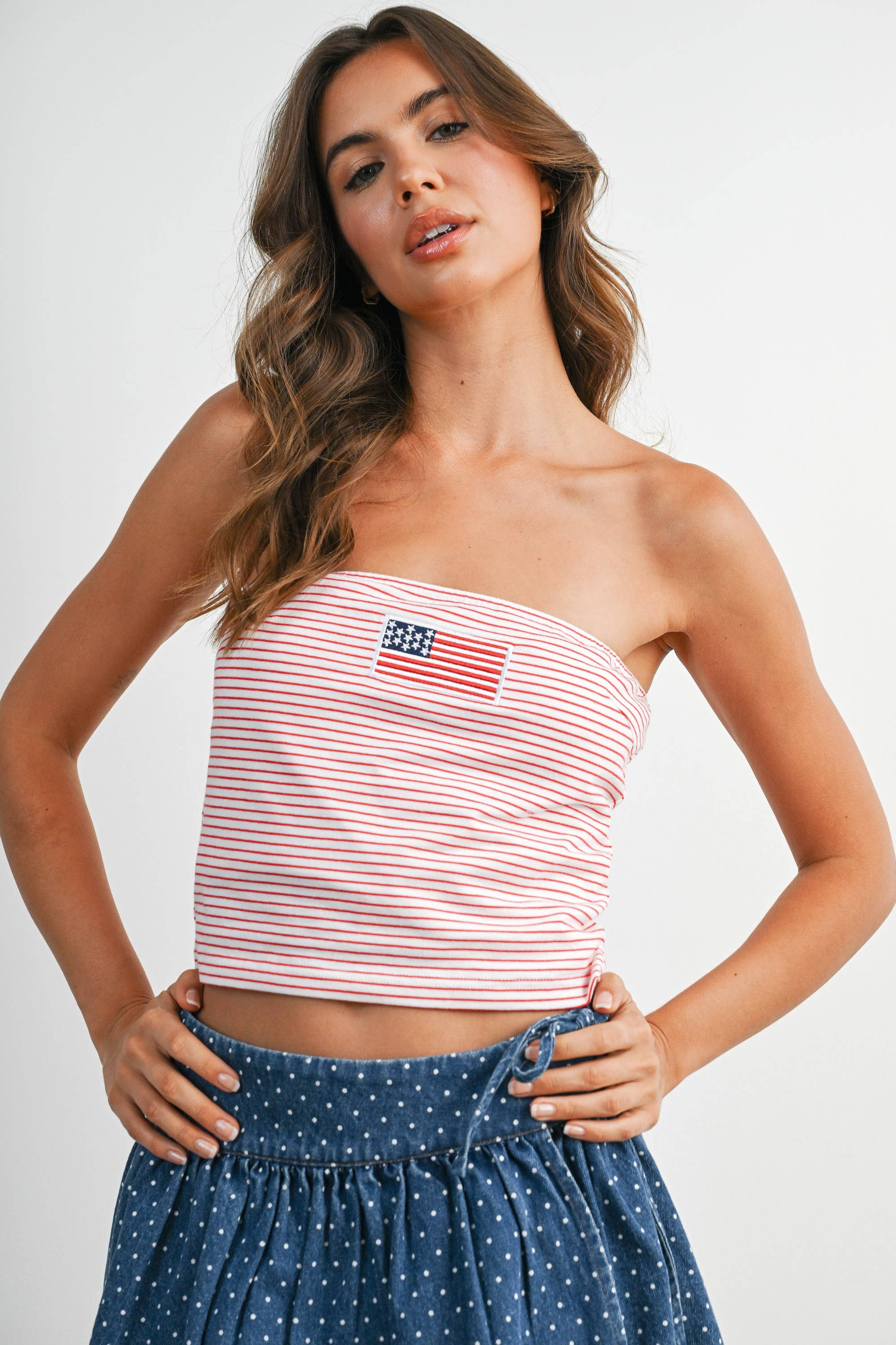 Stars and Stripes Tube Top - BMT7755: IVORY / YELLOW / L