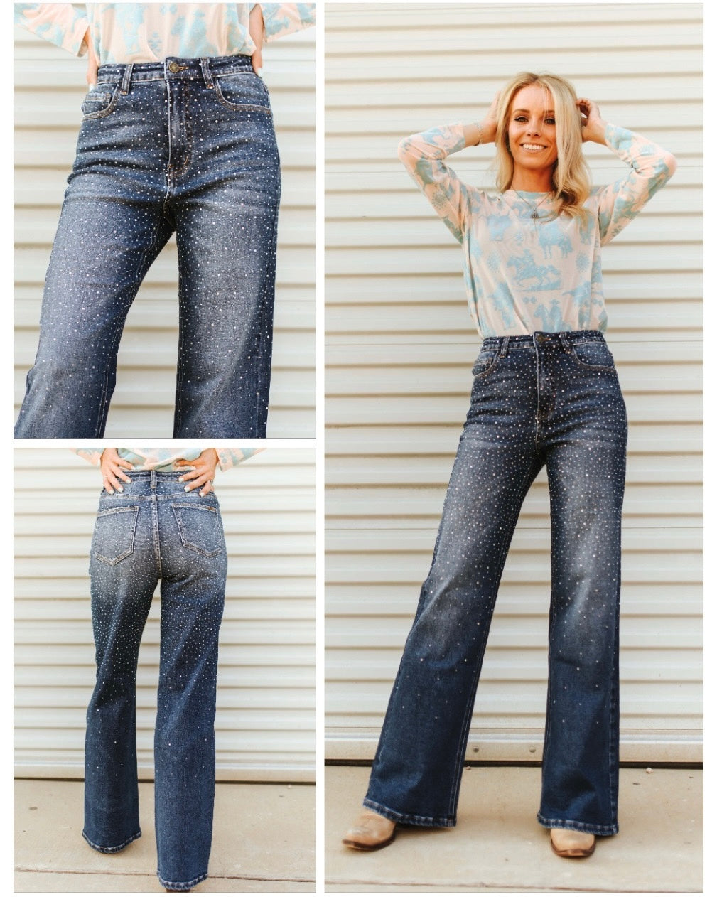 Rhinestone Studded Mid Wash Jeans