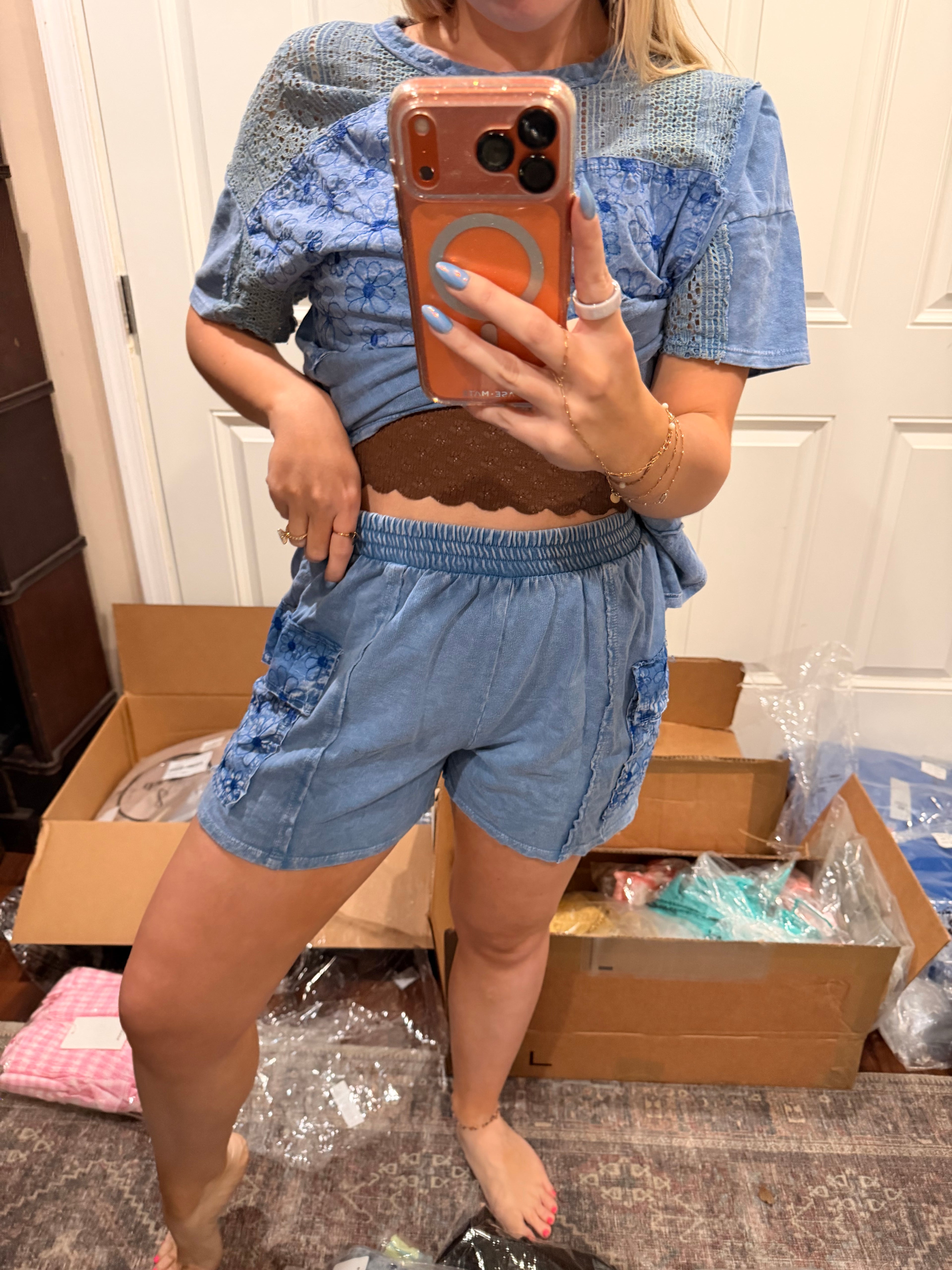 Blue Daisy Cargo Shorts