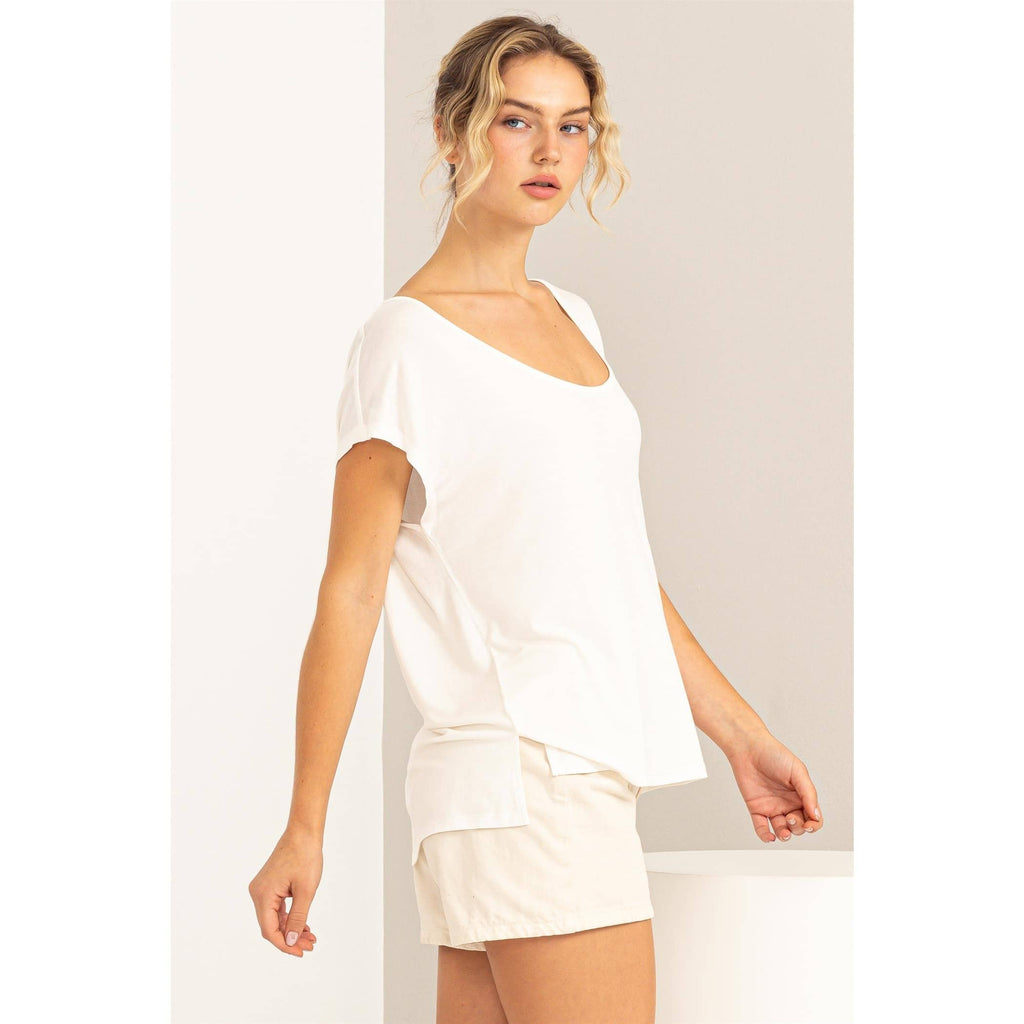 Scoop Neck Short Sleeves Top: PALE OLIVE / S-M-L(2-2-2)