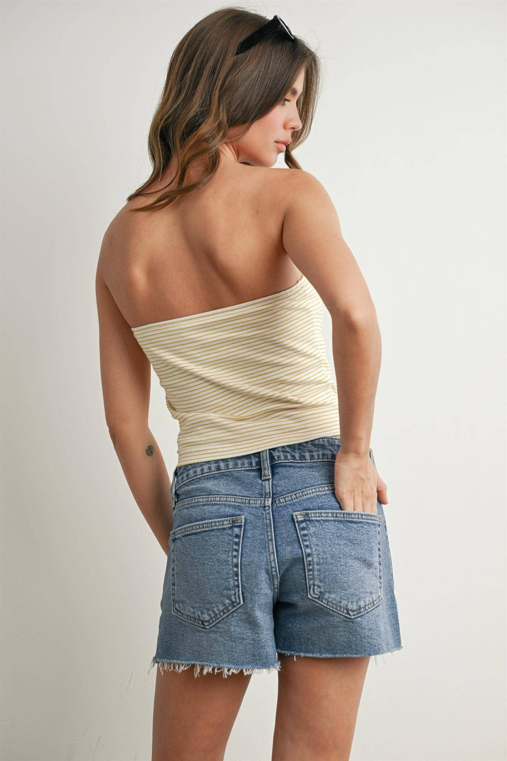 Stars and Stripes Tube Top - BMT7755: IVORY / YELLOW / S