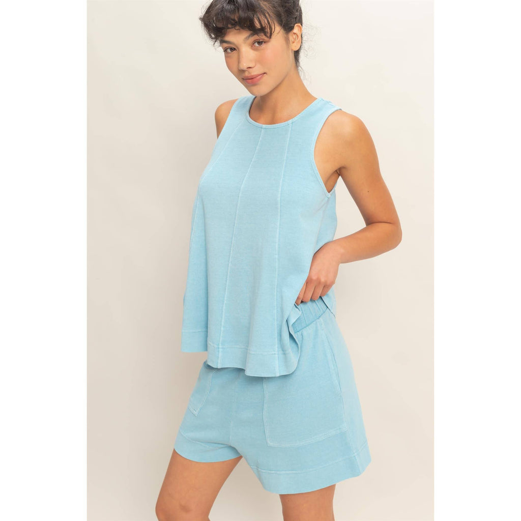 Sleeveless Round Neck Top & Shorts Set: DUSTY PURPLE / S-M-L(2-2-2)