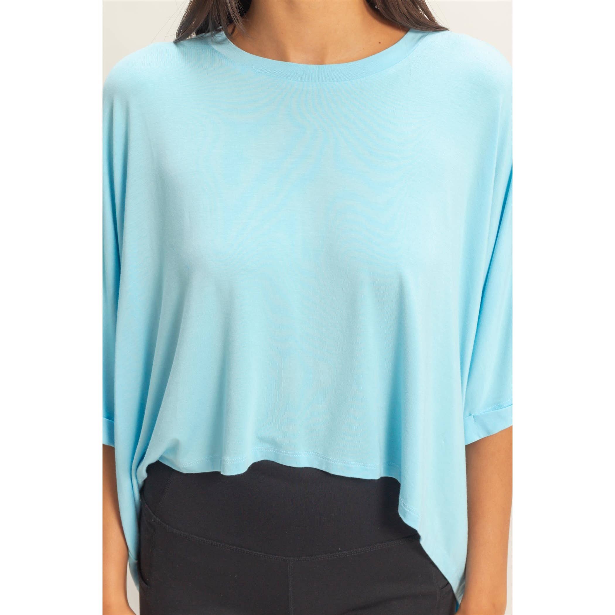 Relaxed High-Low Batwing Sleeve Top: BLUE / S-M-L(2-2-2)