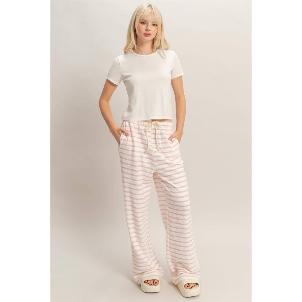 Striped Loop Terry Wide-Leg Pants: BLACK / S-M-L(2-2-2)