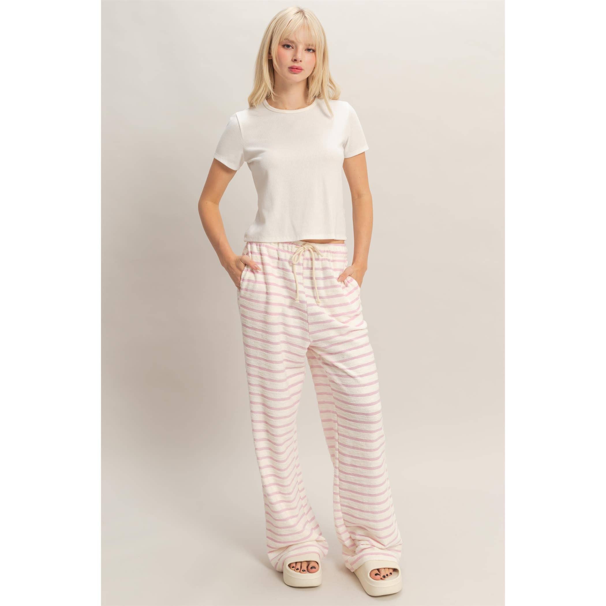 Striped Loop Terry Wide-Leg Pants: BLACK / S-M-L(2-2-2)